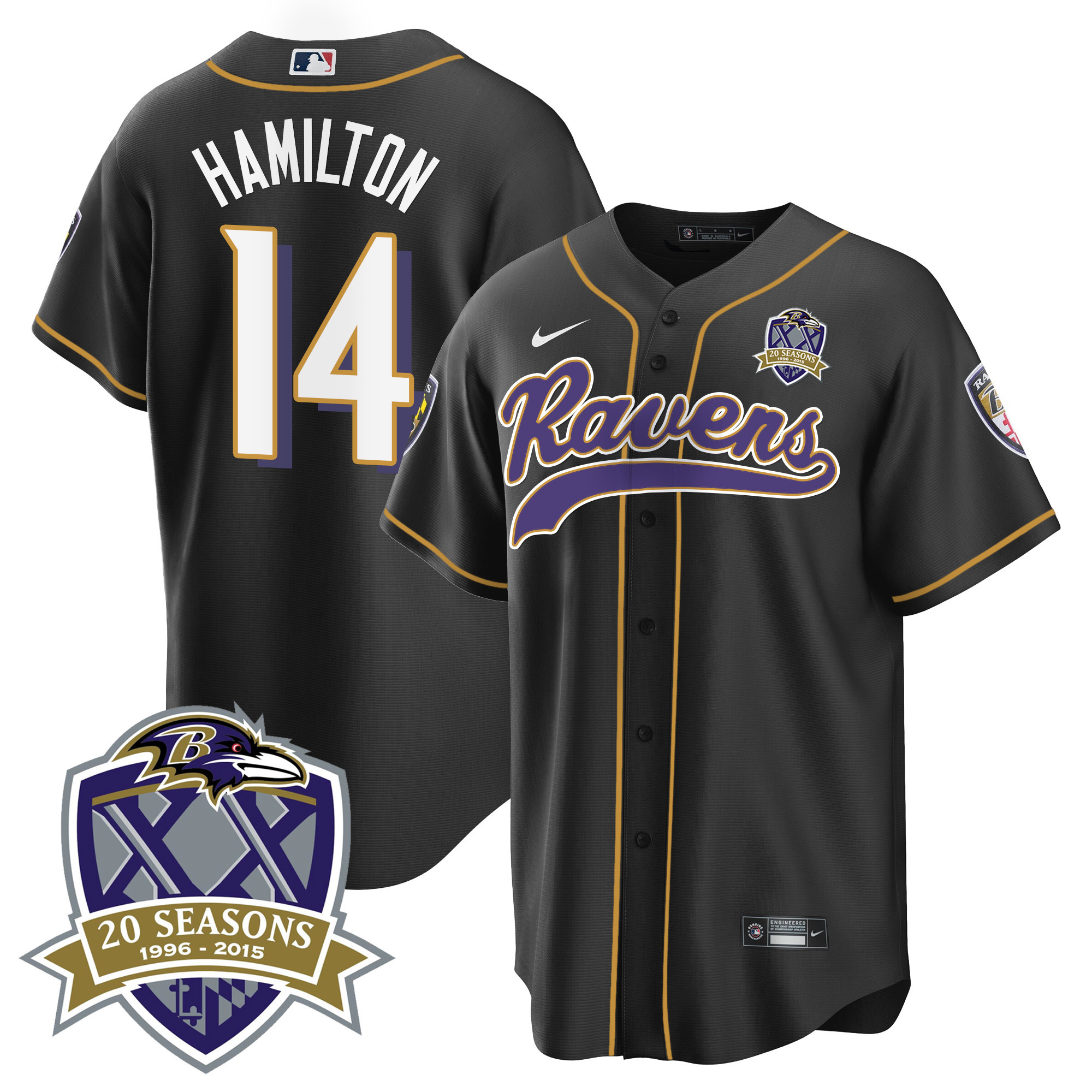 Kyle Hamilton Men's Baltimore Ravens 20Th Season Patch Baseball Black Jersey All Stitched