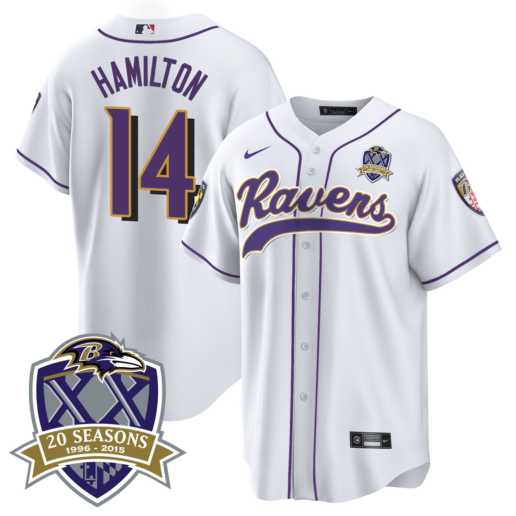 Kyle Hamilton Men's Baltimore Ravens 20Th Season Patch Baseball White Jersey All Stitched