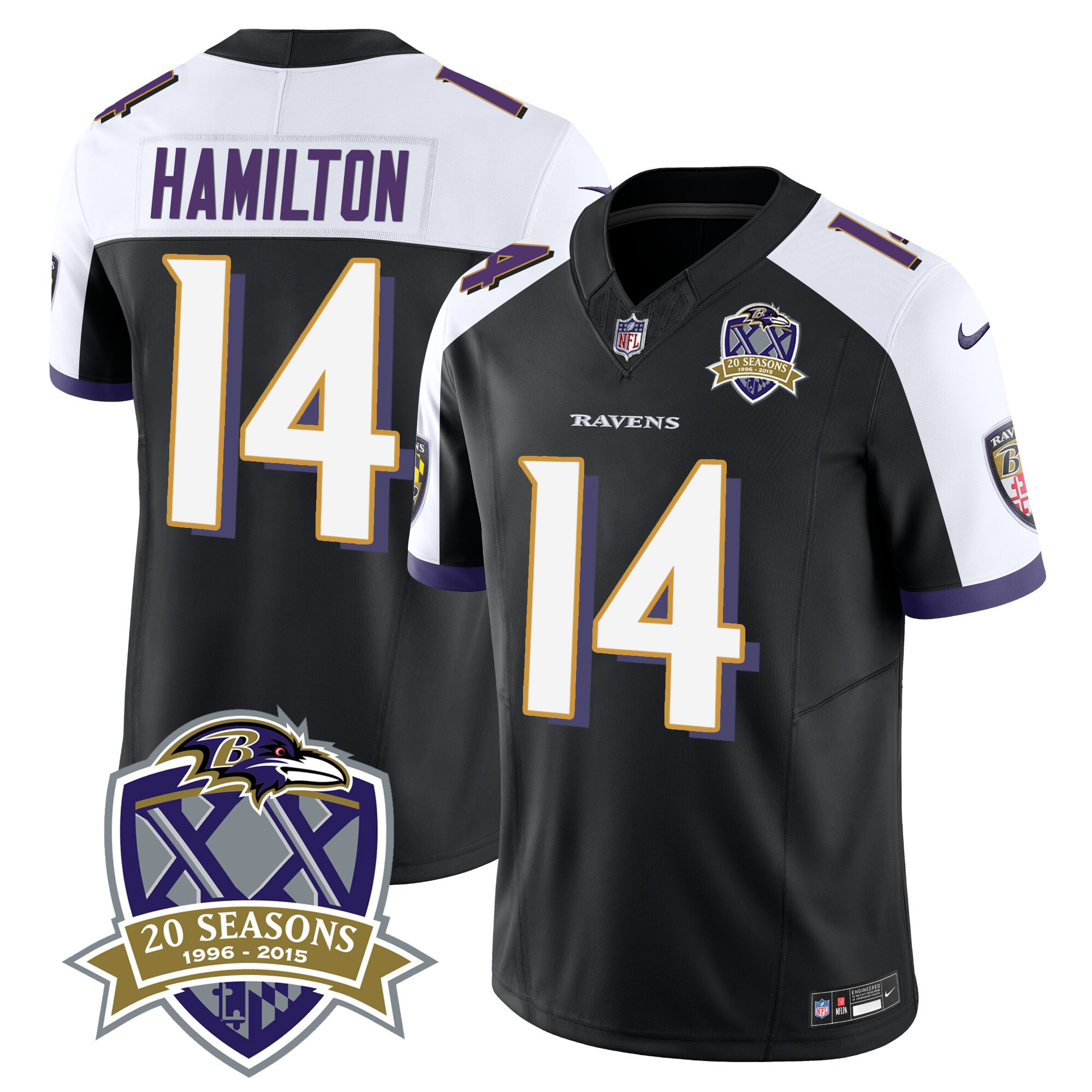 Kyle Hamilton Men's Baltimore Ravens 20Th Season Patch Vapor Limited Black Alternate Jersey All Stitched