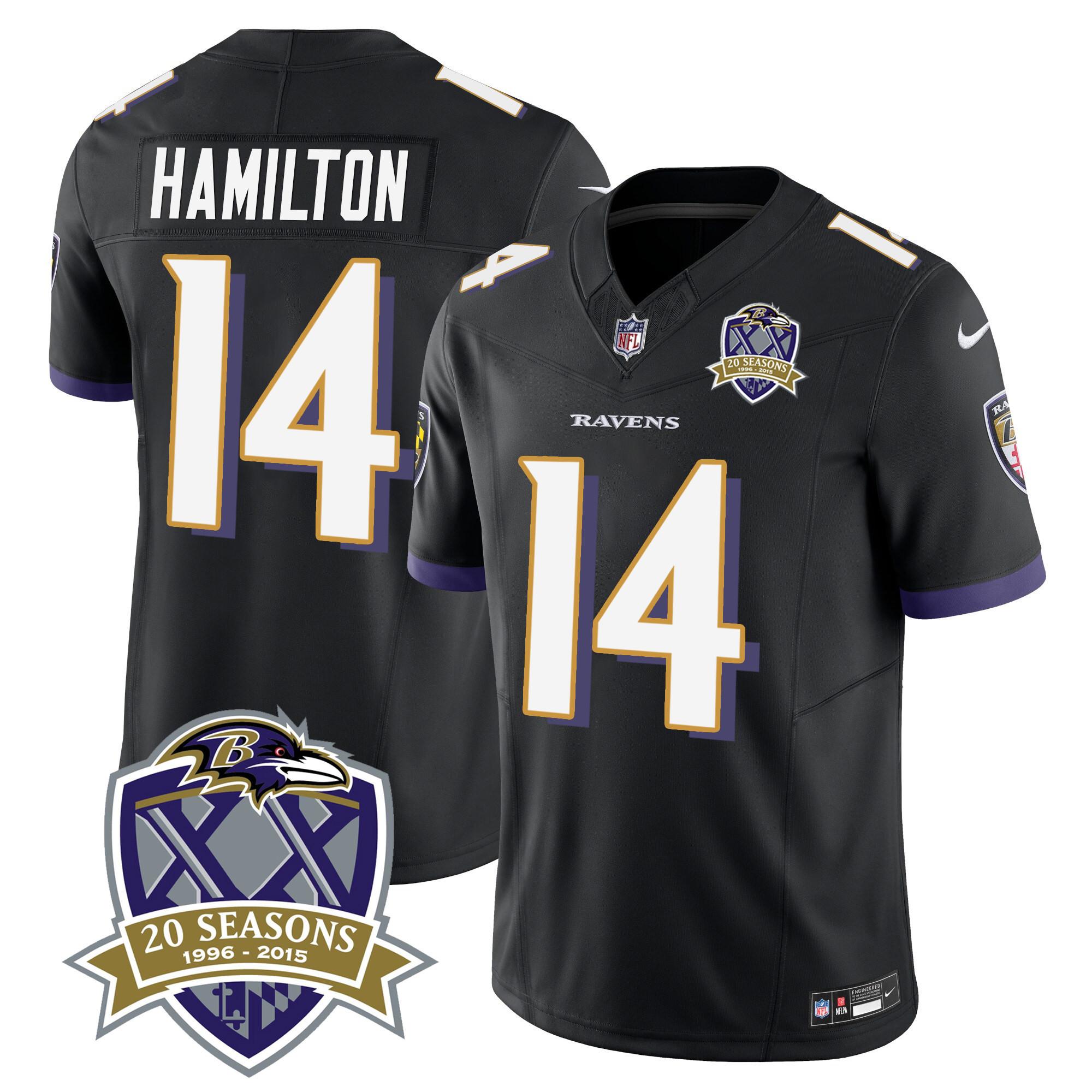Kyle Hamilton Men's Baltimore Ravens 20Th Season Patch Vapor Limited Black Jersey All Stitched