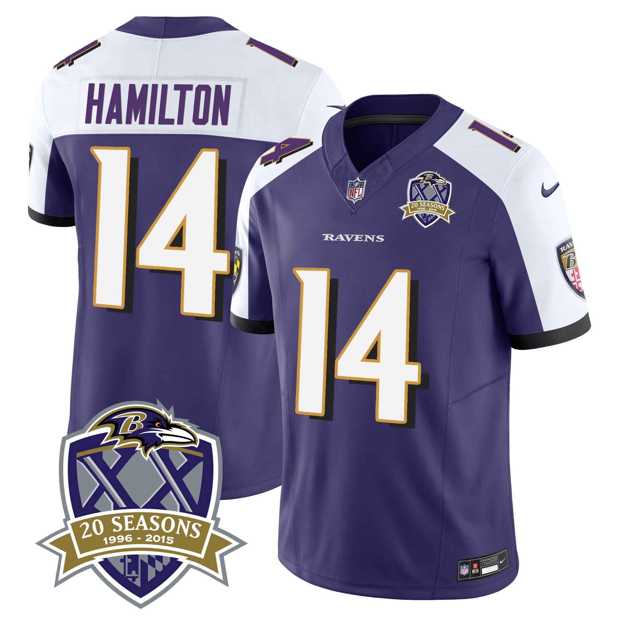 Kyle Hamilton Men's Baltimore Ravens 20Th Season Patch Vapor Limited Purple Alternate Jersey All Stitched