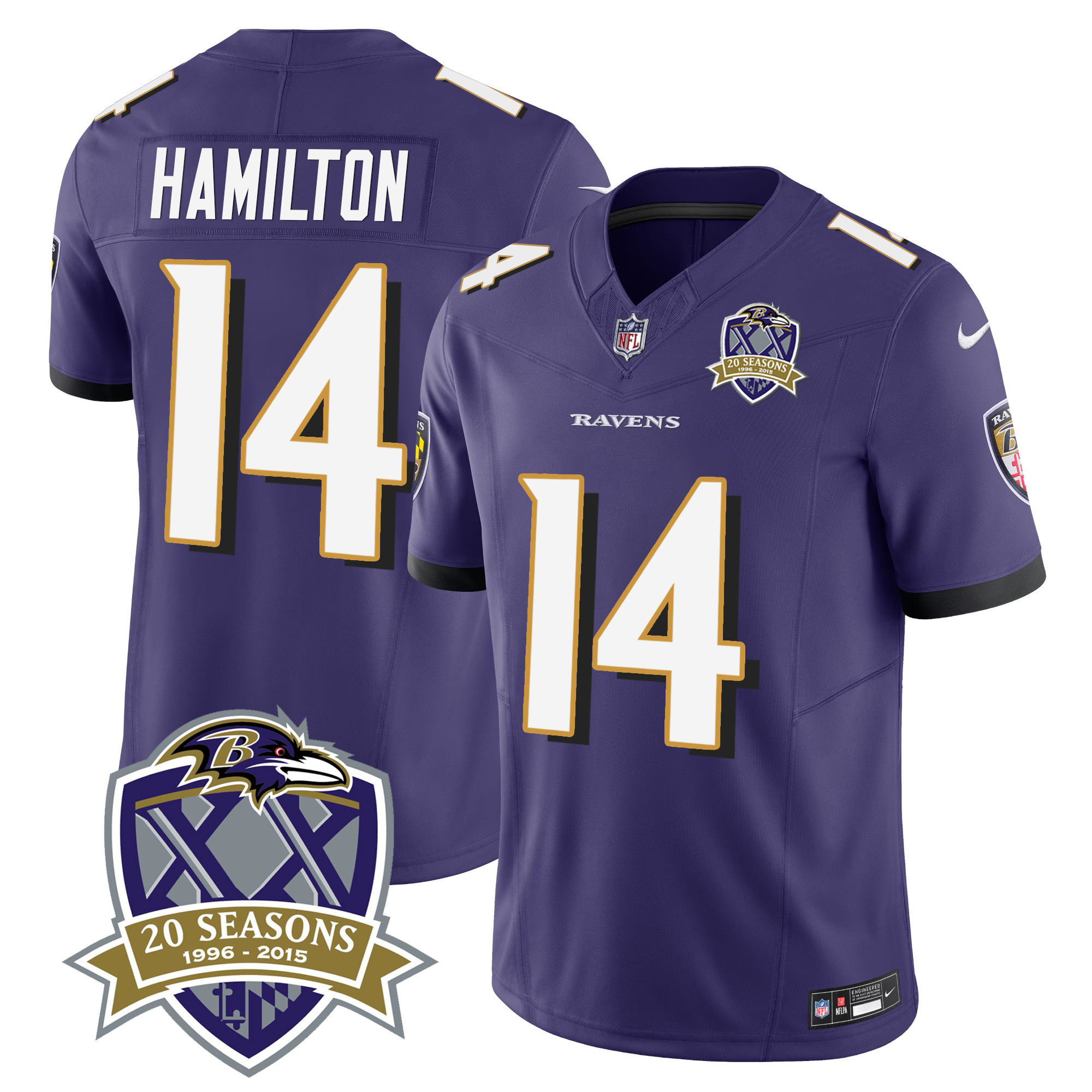 Kyle Hamilton Men's Baltimore Ravens 20Th Season Patch Vapor Limited Purple Jersey All Stitched