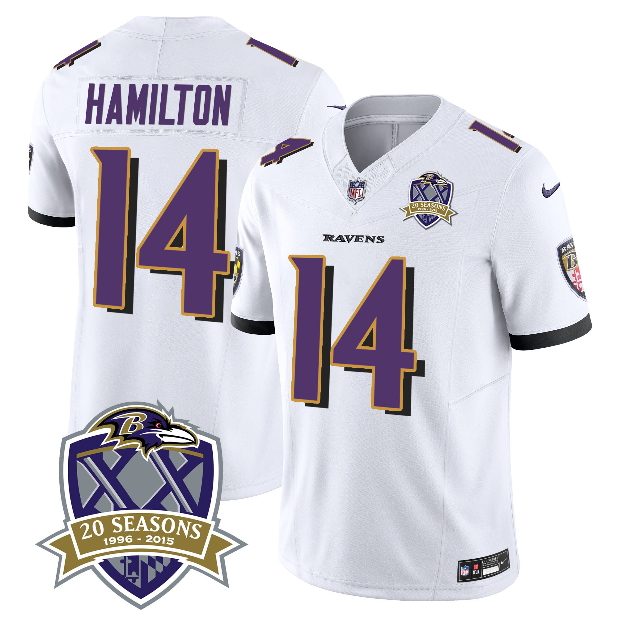 Kyle Hamilton Men's Baltimore Ravens 20Th Season Patch Vapor Limited White Jersey All Stitched