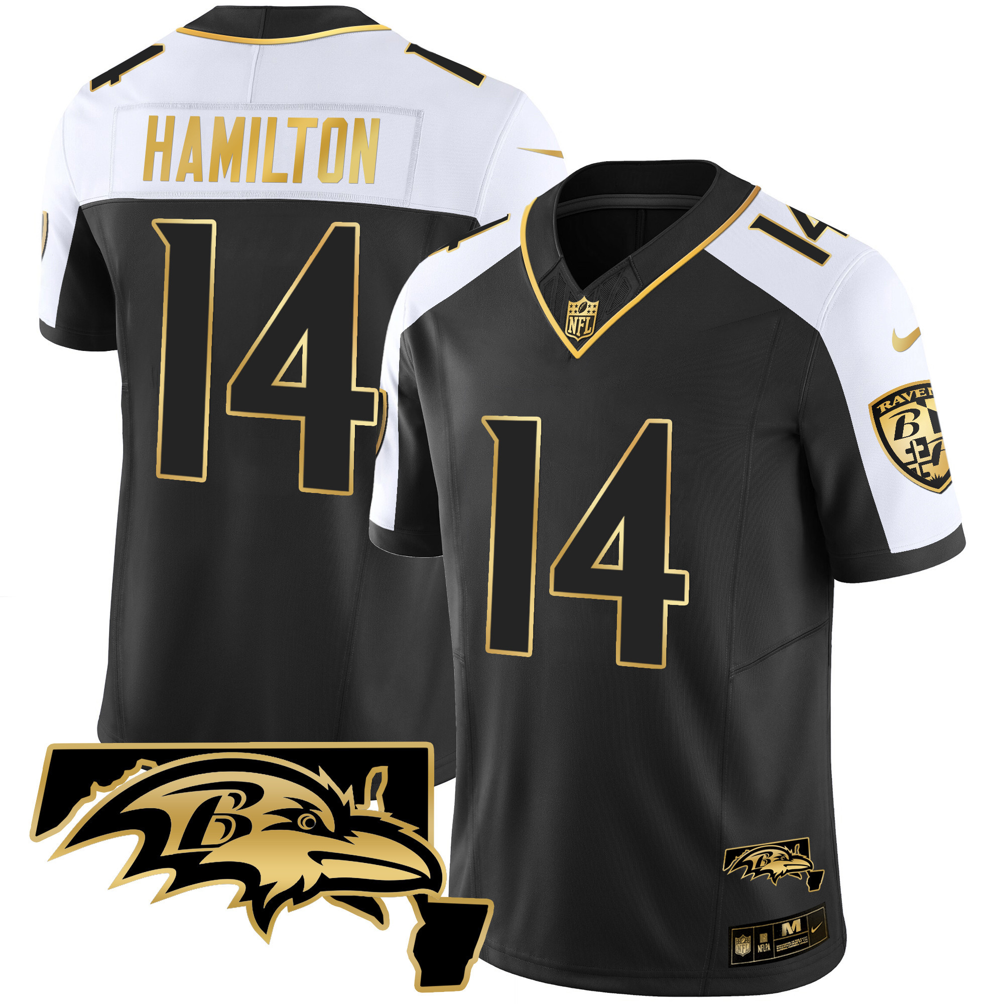 Kyle Hamilton Men's Baltimore Ravens Maryland Patch Vapor Gold Alternate Jersey All Stitched