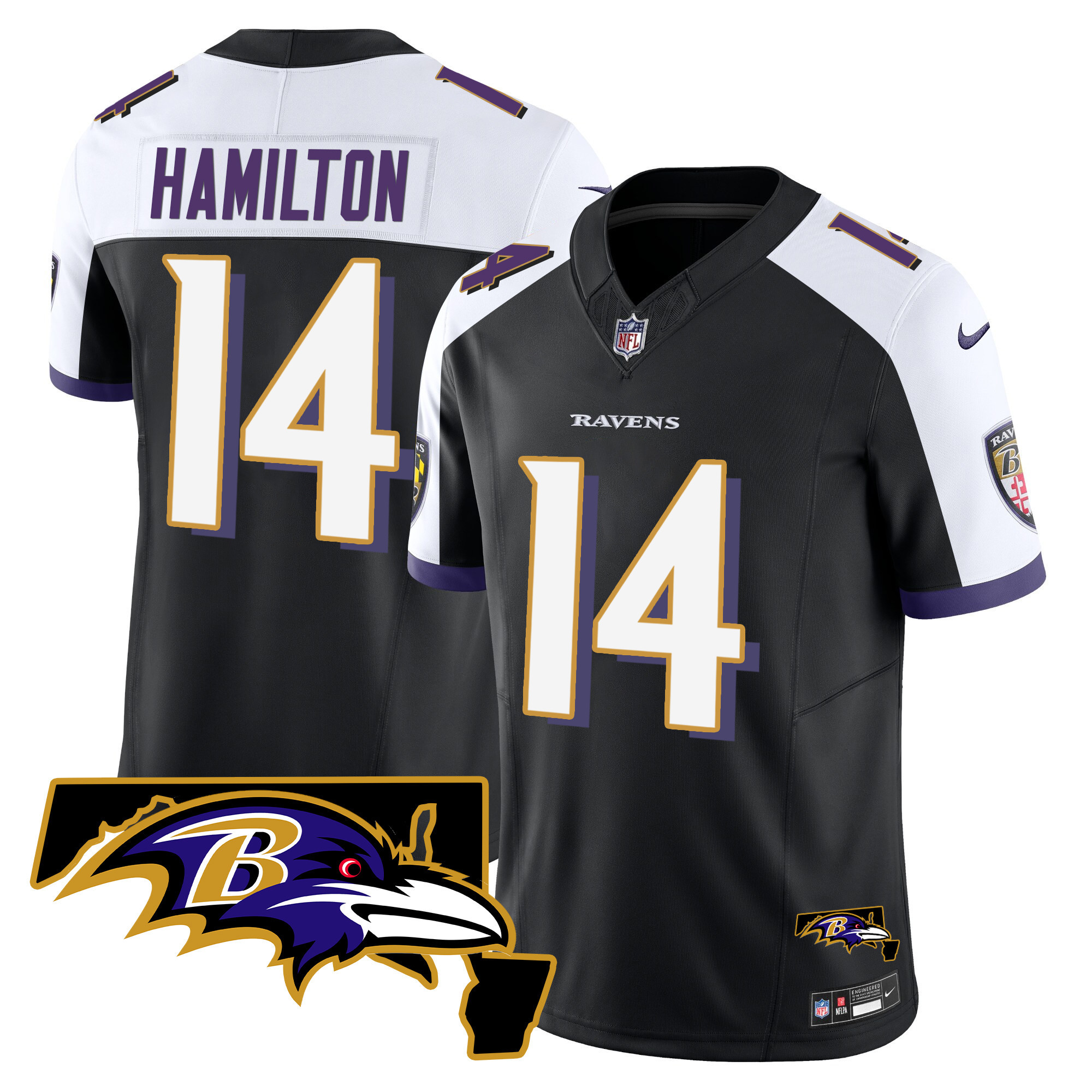 Kyle Hamilton Men's Baltimore Ravens Maryland Patch Vapor Limited Black Alternate Jersey All Stitched