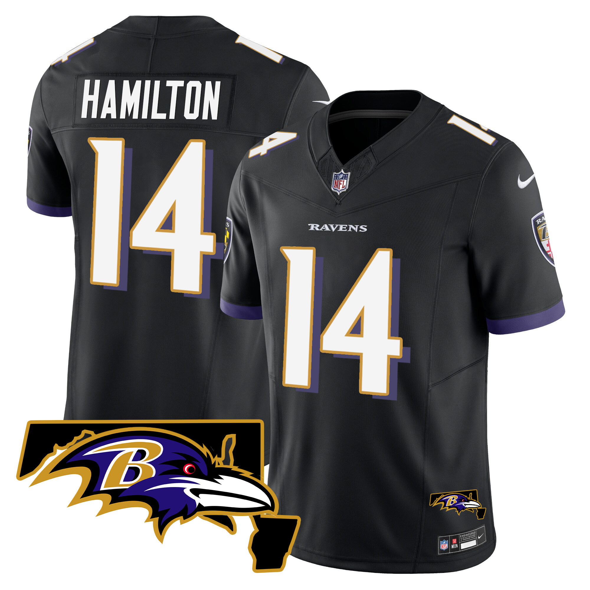 Kyle Hamilton Men's Baltimore Ravens Maryland Patch Vapor Limited Black Jersey All Stitched