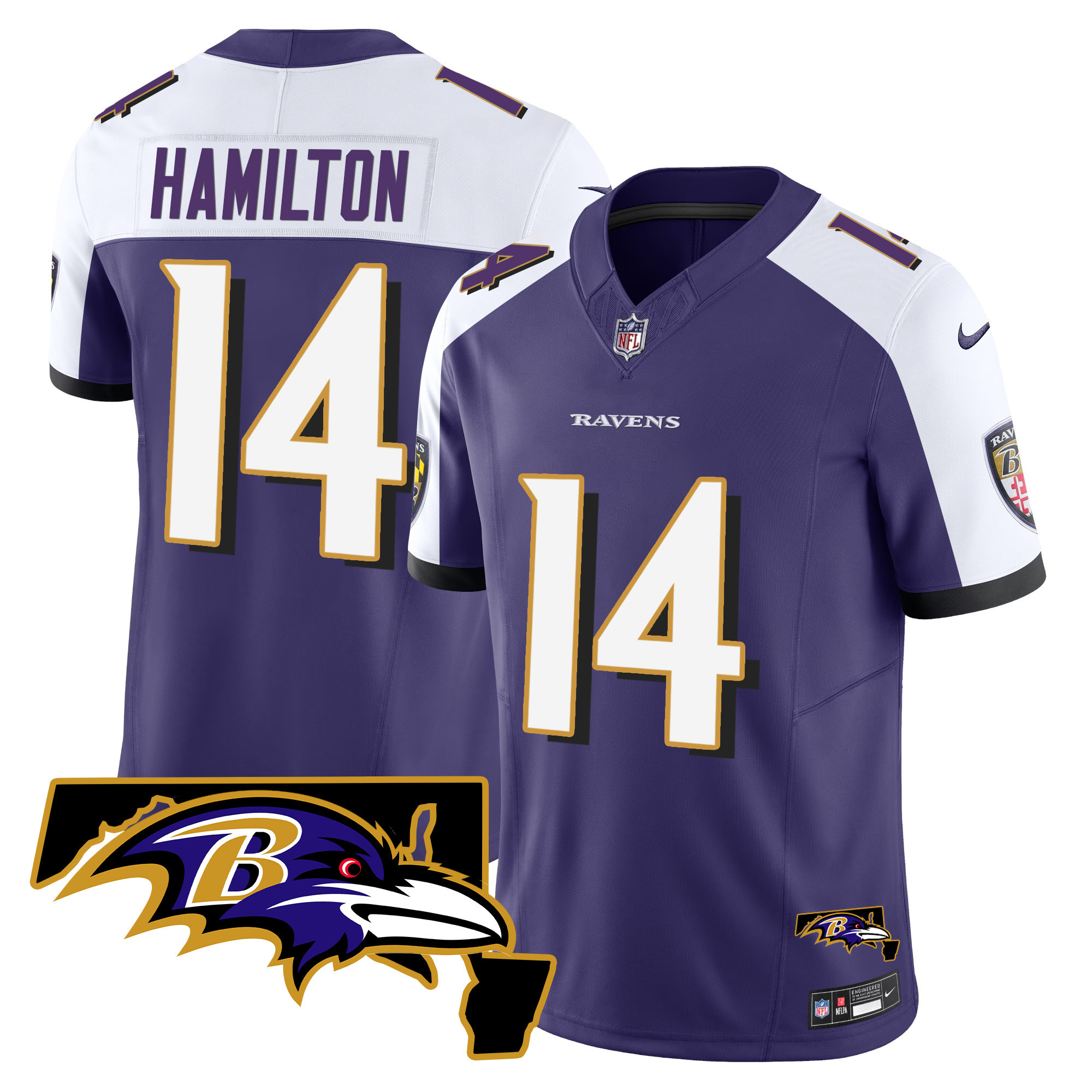 Kyle Hamilton Men's Baltimore Ravens Maryland Patch Vapor Limited Purple Alternate Jersey All Stitched
