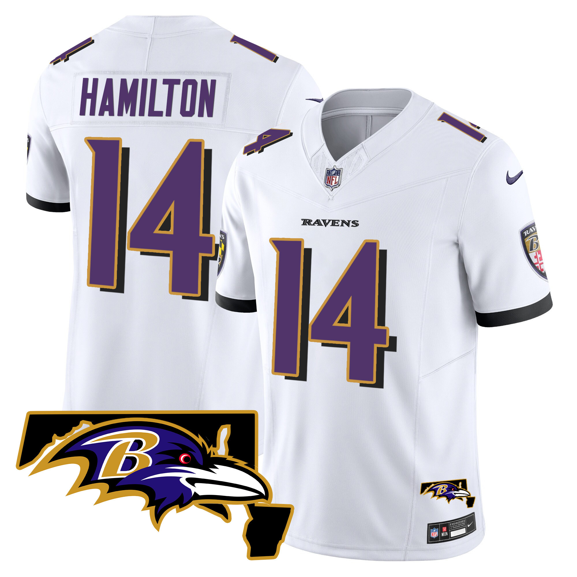 Kyle Hamilton Men's Baltimore Ravens Maryland Patch Vapor Limited White Jersey All Stitched