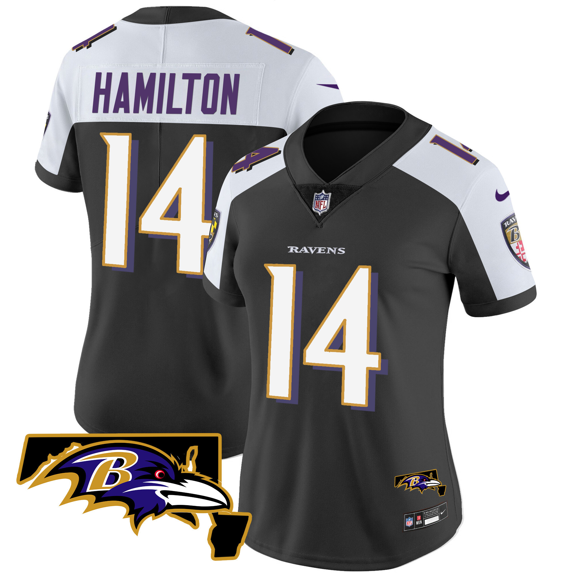 Kyle Hamilton WoMen's Baltimore Ravens Maryland Patch Vapor Limited Black Alternate Jersey All Stitched