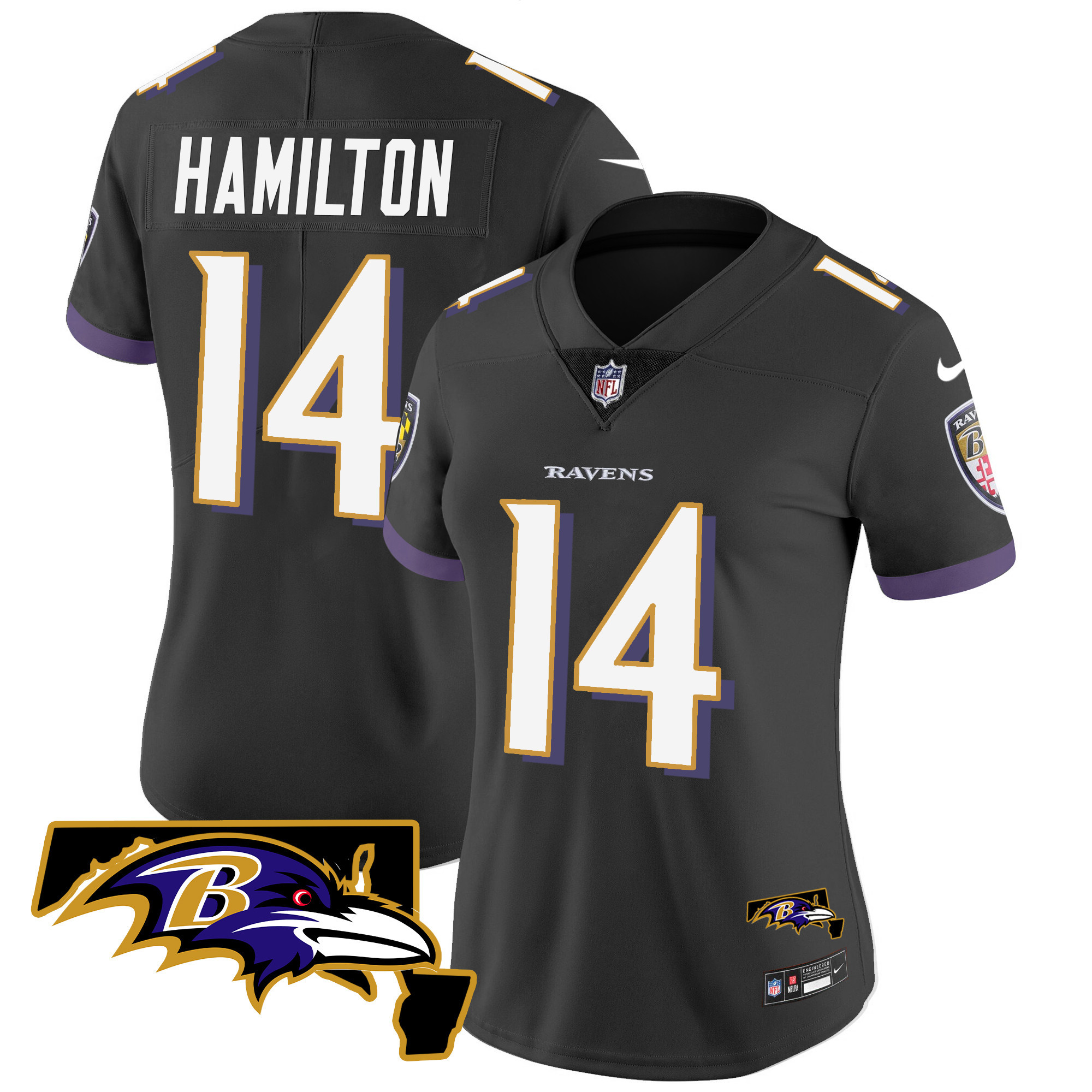 Kyle Hamilton WoMen's Baltimore Ravens Maryland Patch Vapor Limited Black Jersey All Stitched