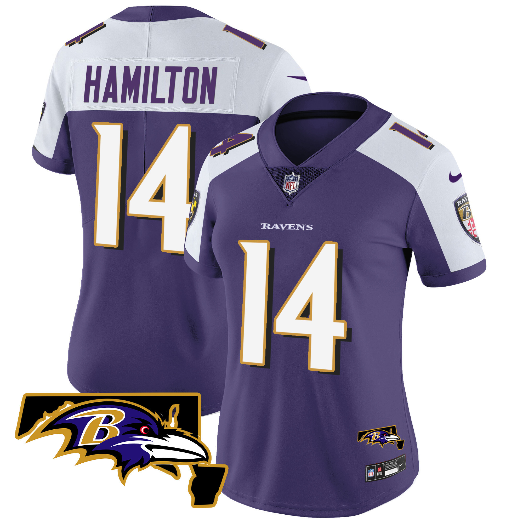 Kyle Hamilton WoMen's Baltimore Ravens Maryland Patch Vapor Limited Purple Alternate Jersey All Stitched