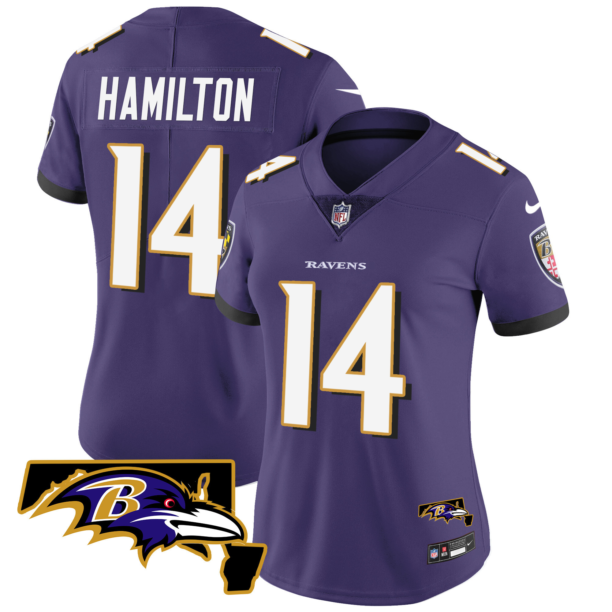 Kyle Hamilton WoMen's Baltimore Ravens Maryland Patch Vapor Limited Purple Jersey All Stitched