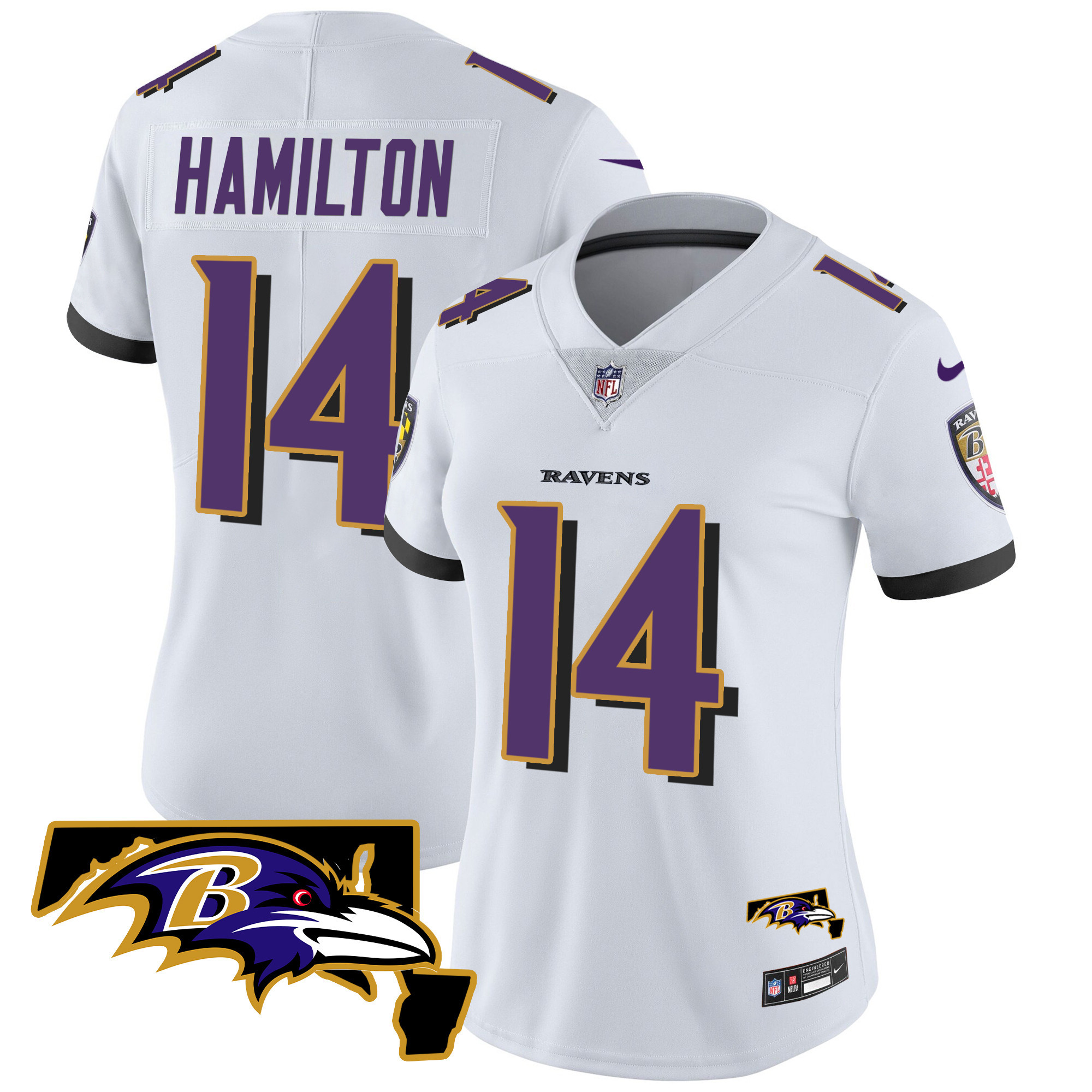 Kyle Hamilton WoMen's Baltimore Ravens Maryland Patch Vapor Limited White Jersey All Stitched