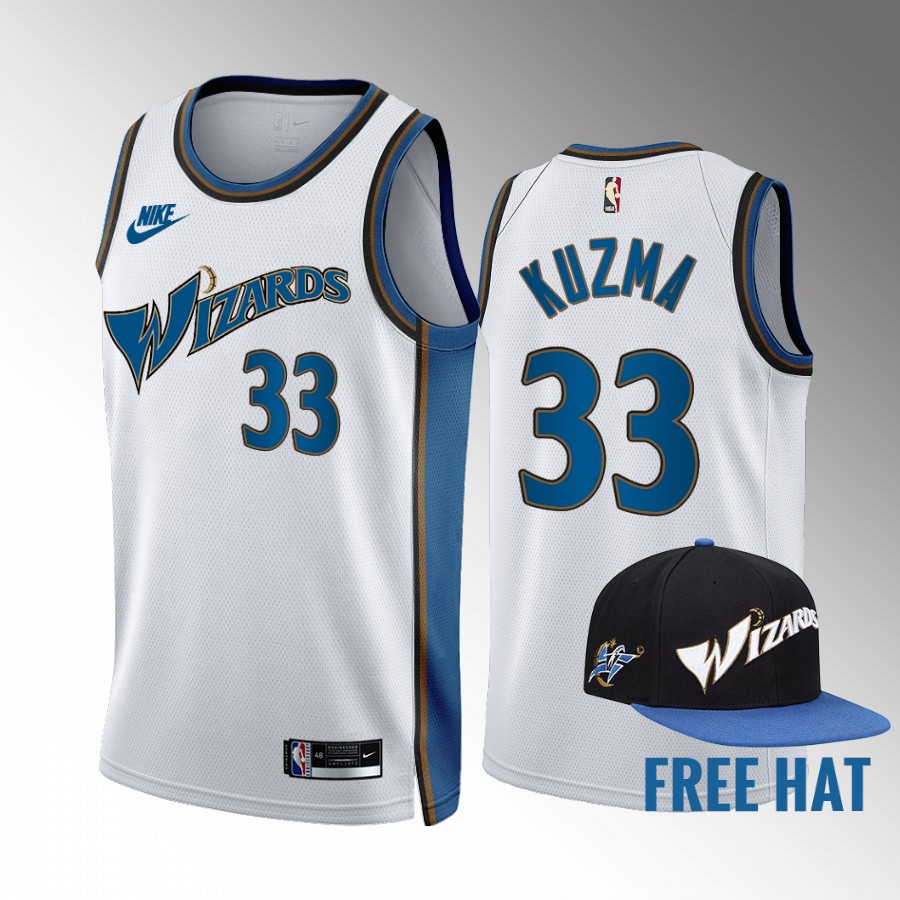 Kyle Kuzma 2022-23 Washington Wizards White #33 Classic Edition Jersey Free Hat