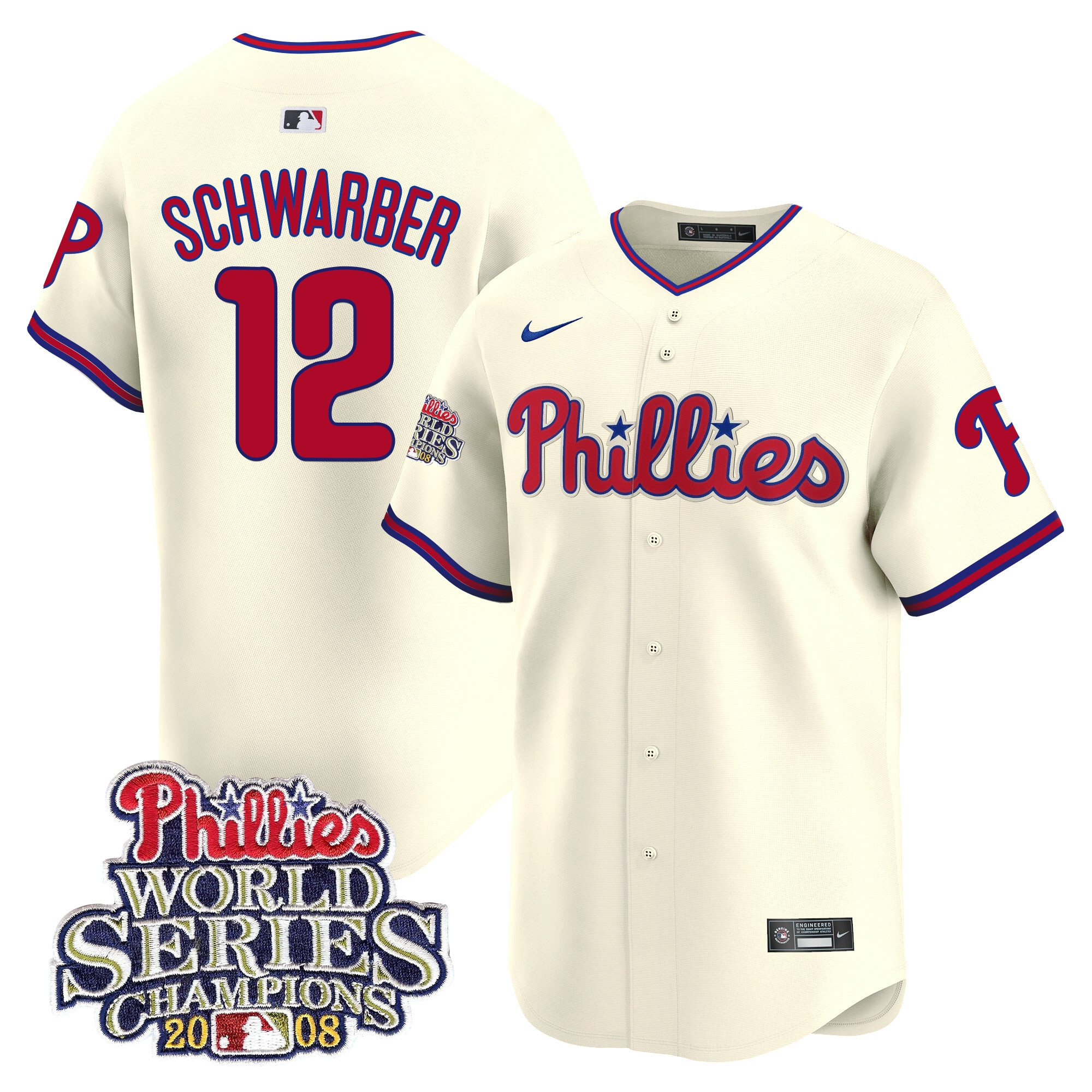 Kyle Schwarber Men's Philadelphia Phillies 2008 World Series Champions Patch Vapor Premier Limited Cream Jersey - All Stitched