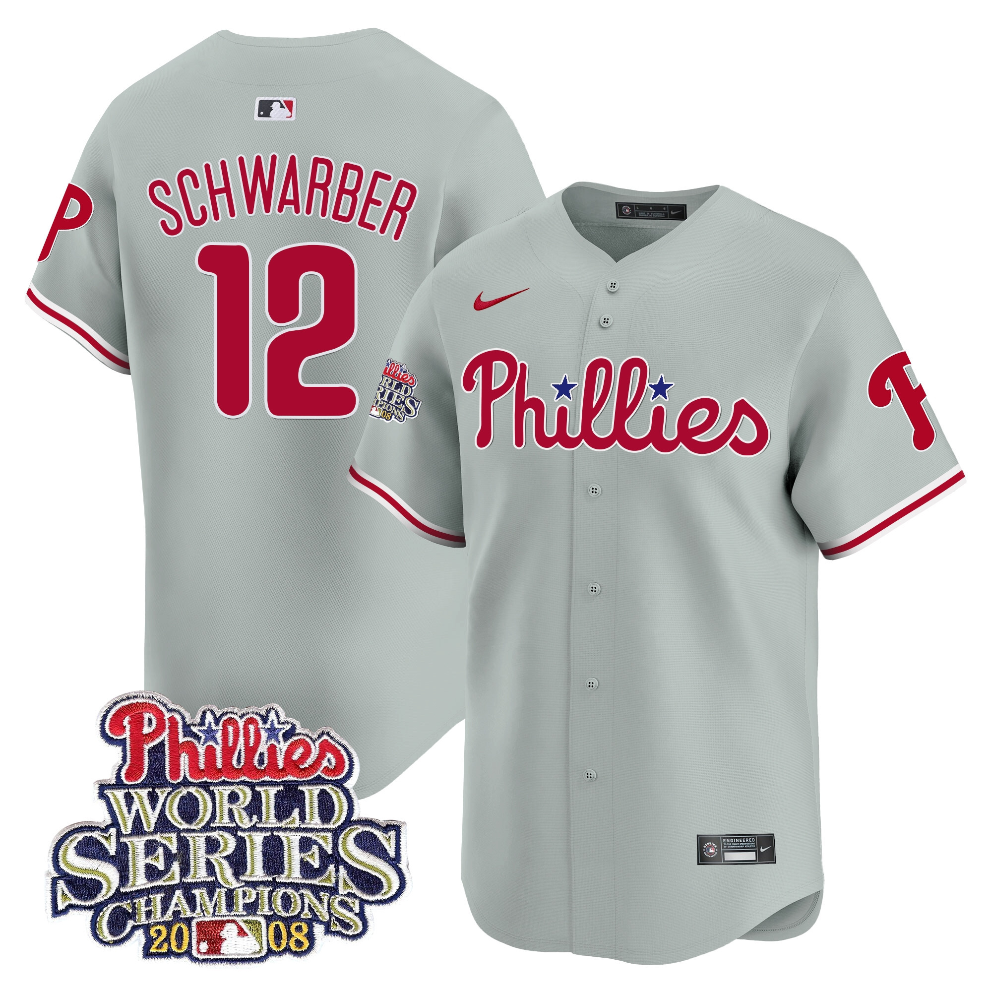 Kyle Schwarber Men's Philadelphia Phillies 2008 World Series Champions Patch Vapor Premier Limited Gray Road Jersey - All Stitched