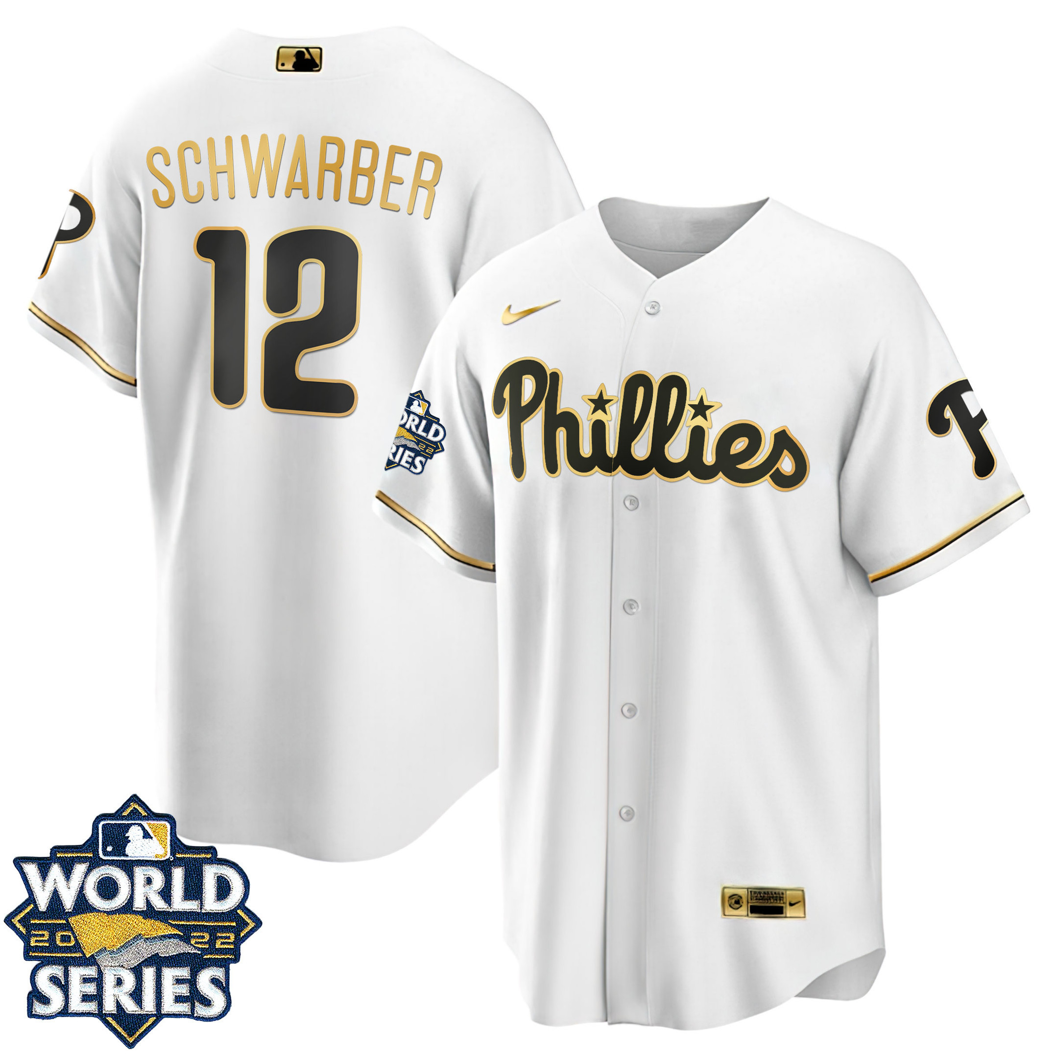 Kyle Schwarber Men's Philadelphia Phillies Gold 2022 World Series Cool White Jersey - All Stitched