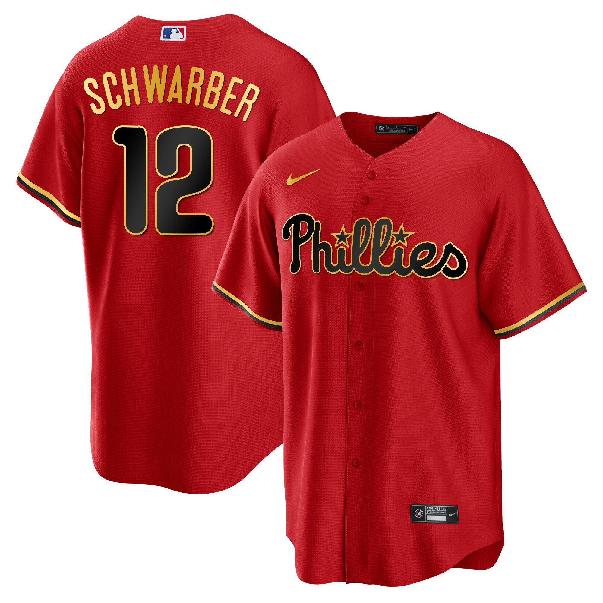 Kyle Schwarber Men's Philadelphia Phillies Gold Trim Cool Red Jersey - All Stitched