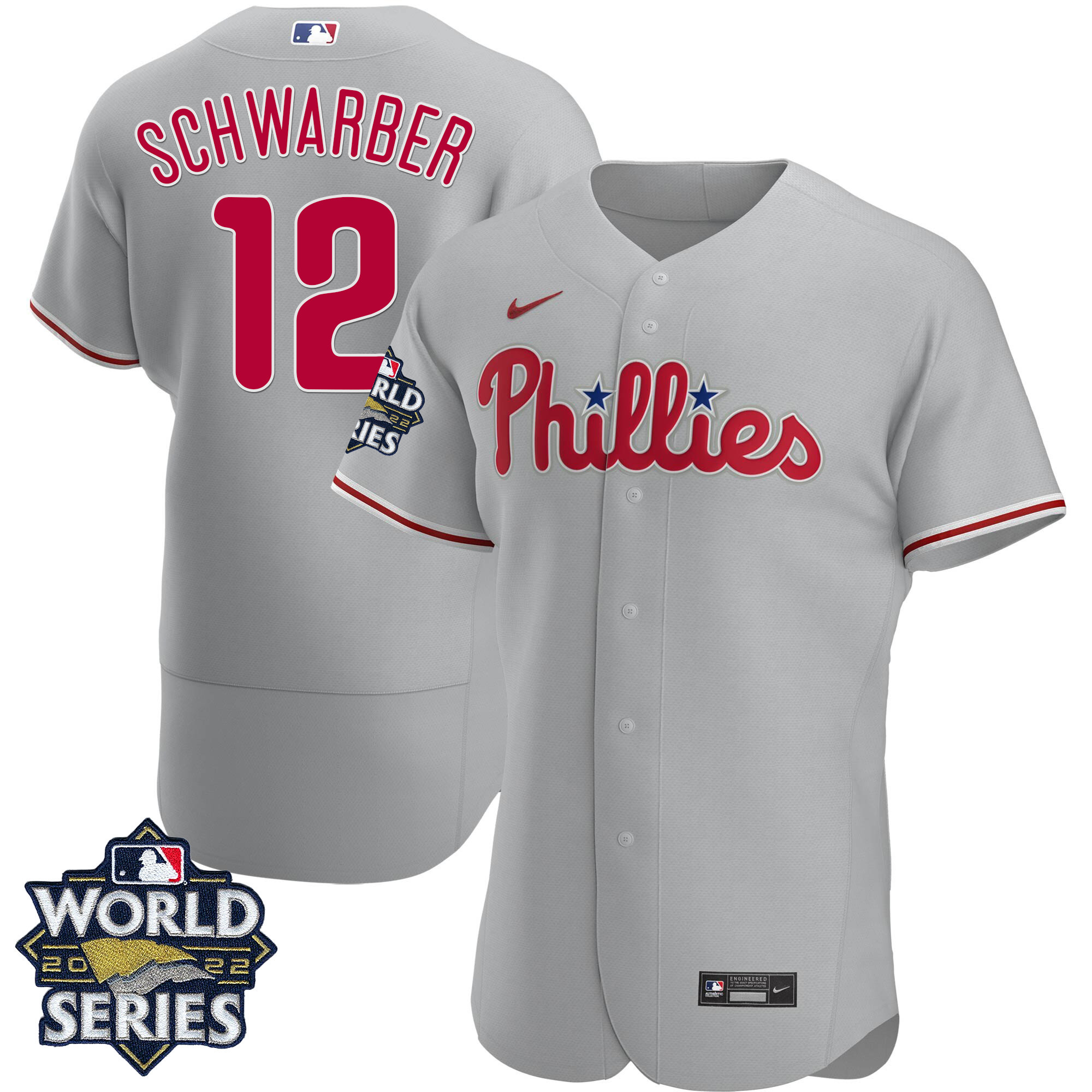 Kyle Schwarber Men's Philadelphia Phillies Gray Road 2022 World Series Flex Base Jersey - All Stitched
