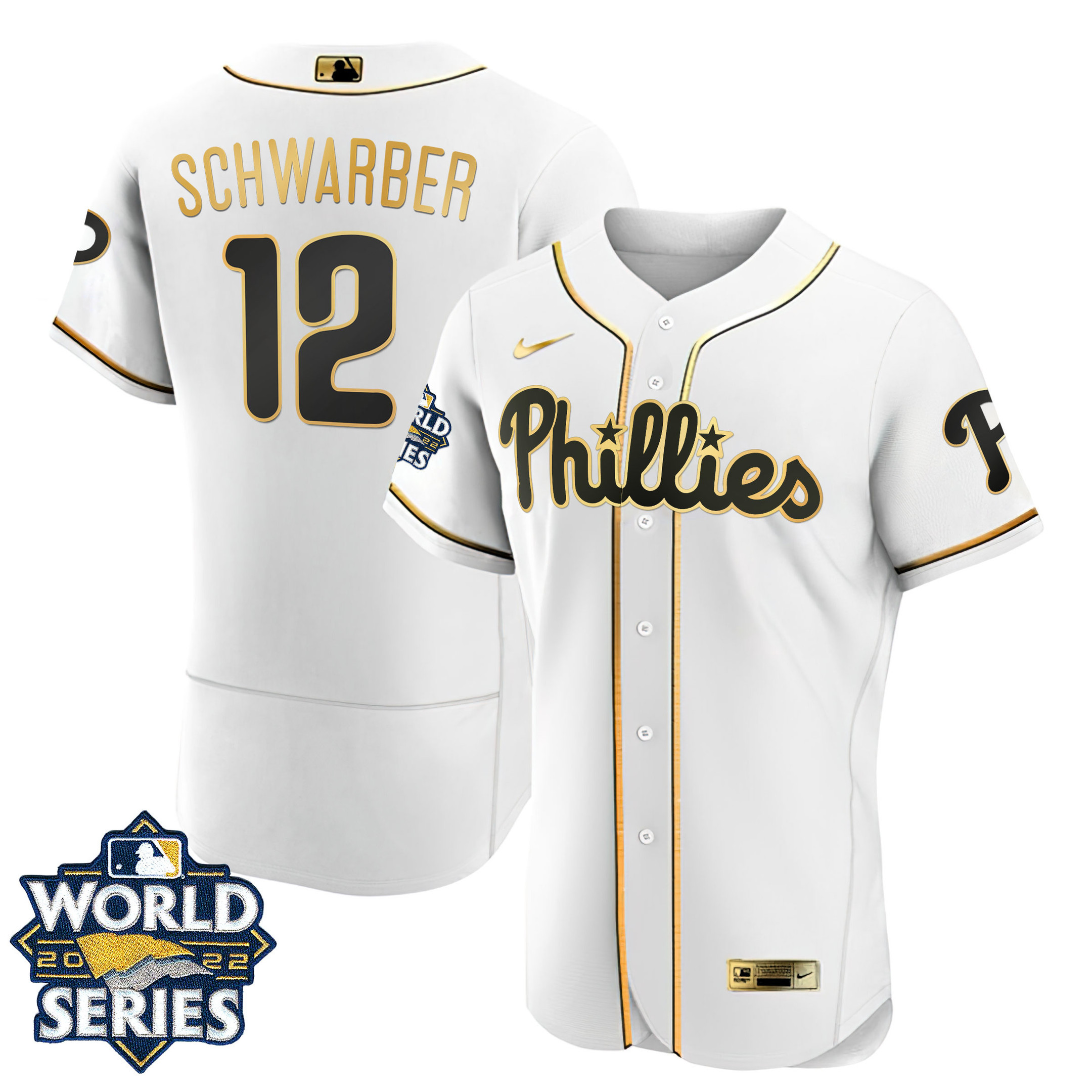 Kyle Schwarber Youth's Philadelphia Phillies Gold 2022 World Series Flex White Jersey - All Stitched
