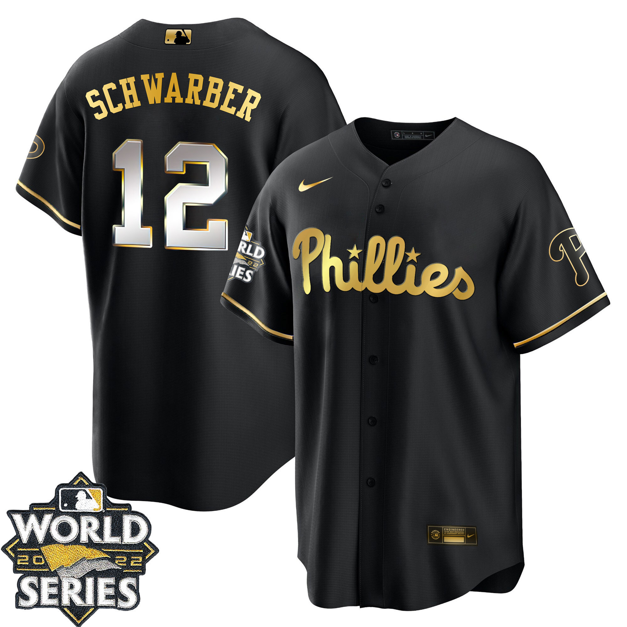 Kyle Schwarber Youth's Philadelphia Phillies Gold 2022 World Series Limited Cool Black Jersey - All Stitched