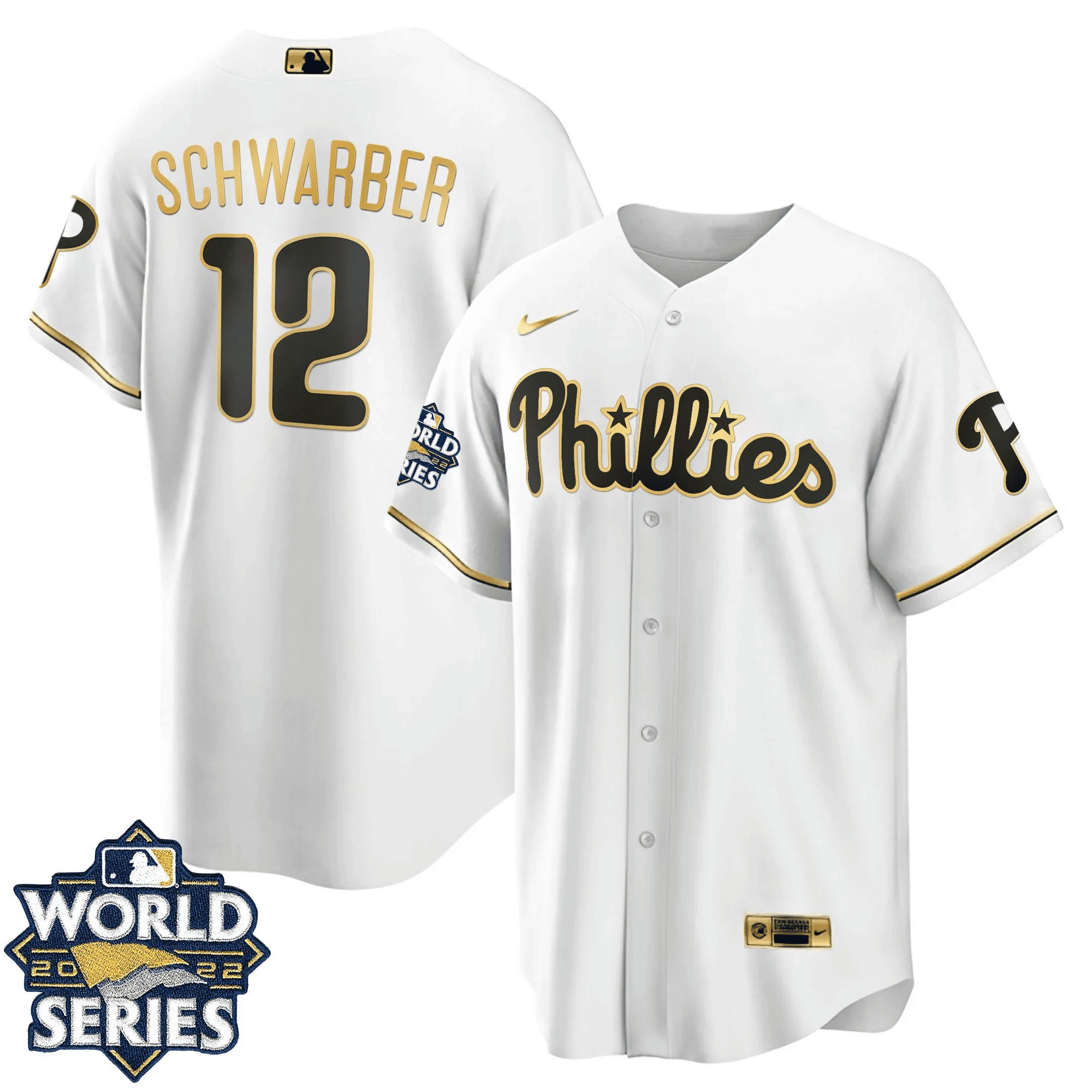 Kyle Schwarber Youth's Philadelphia Phillies Gold 2022 World Series Limited Cool White Jersey - All Stitched