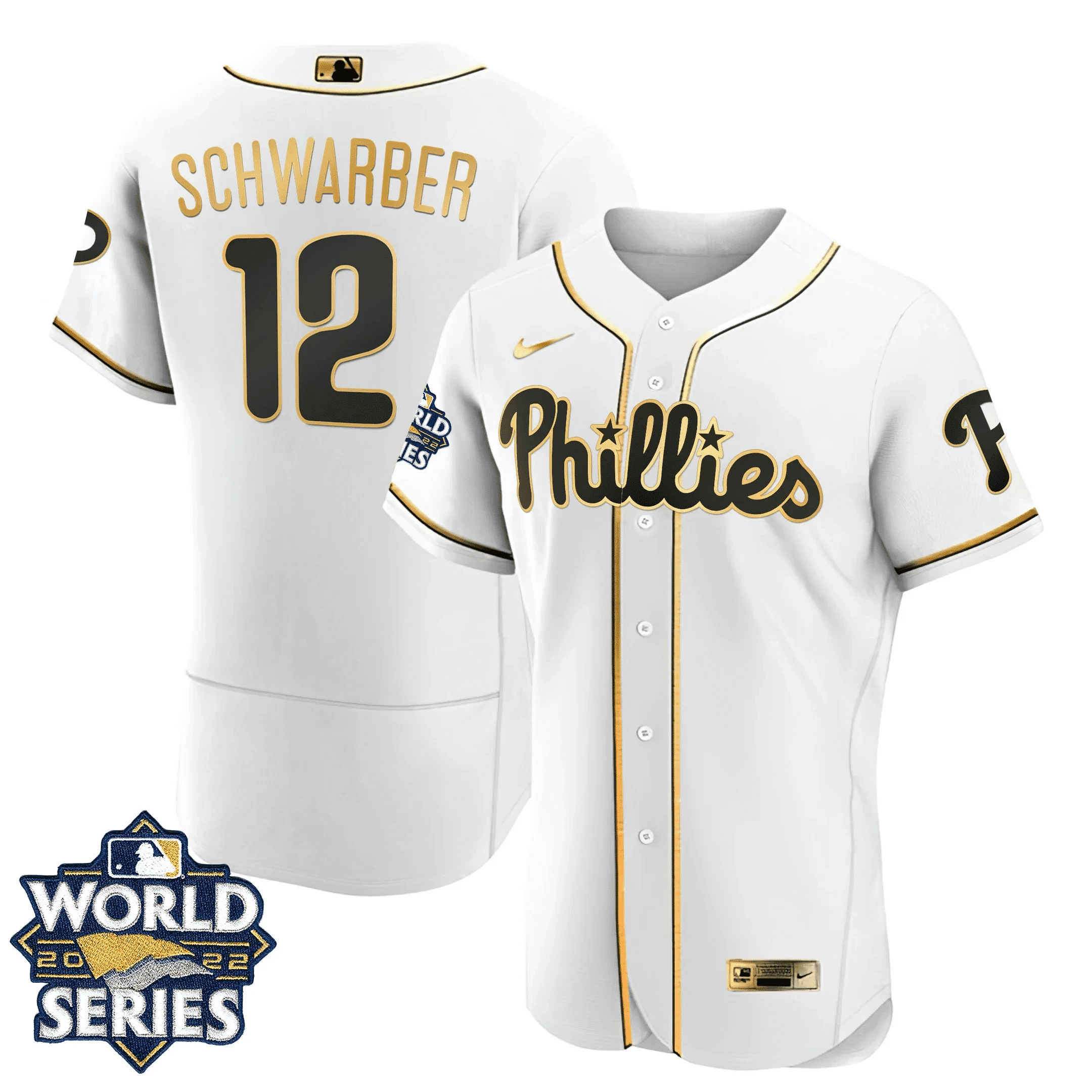 Kyle Schwarber Youth's Philadelphia Phillies Gold 2022 World Series Limited Flex White Jersey - All Stitched