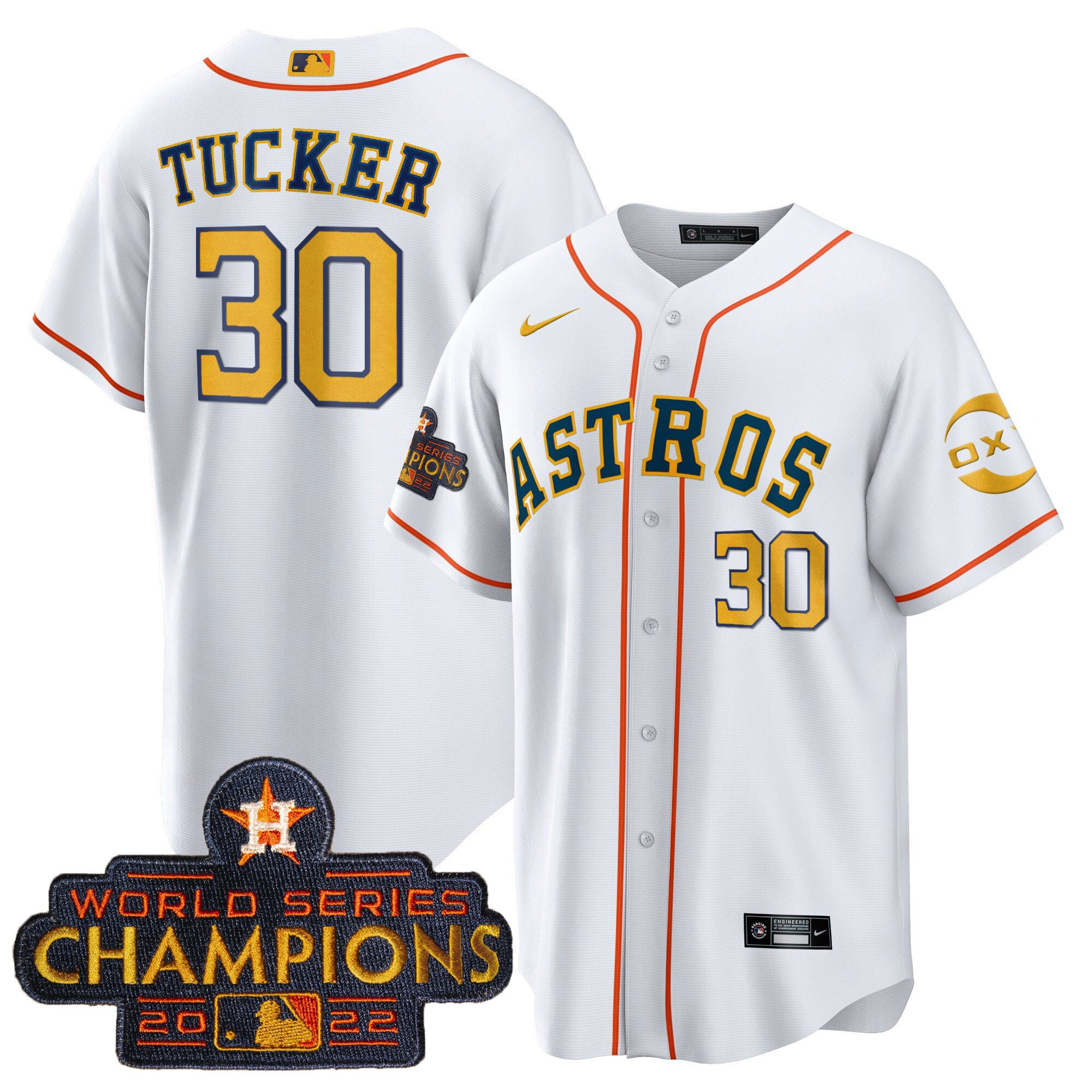 Kyle Tucker Houston Astros 2022 Champions Gold Rush Oxy Patch Cool Base Jersey - All Stitched