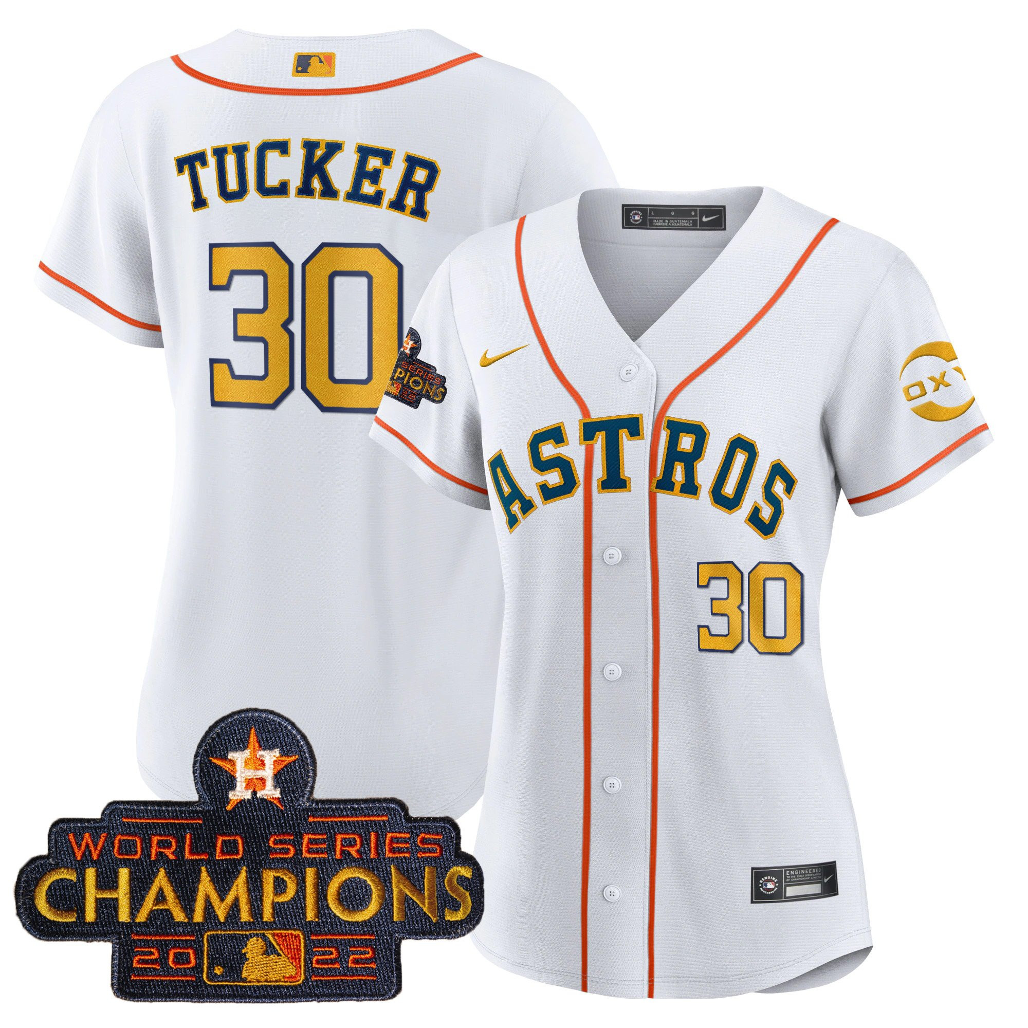 Kyle Tucker Houston Astros 2022 Champions Gold Rush Oxy Patch Cool Base Jersey - All Stitched