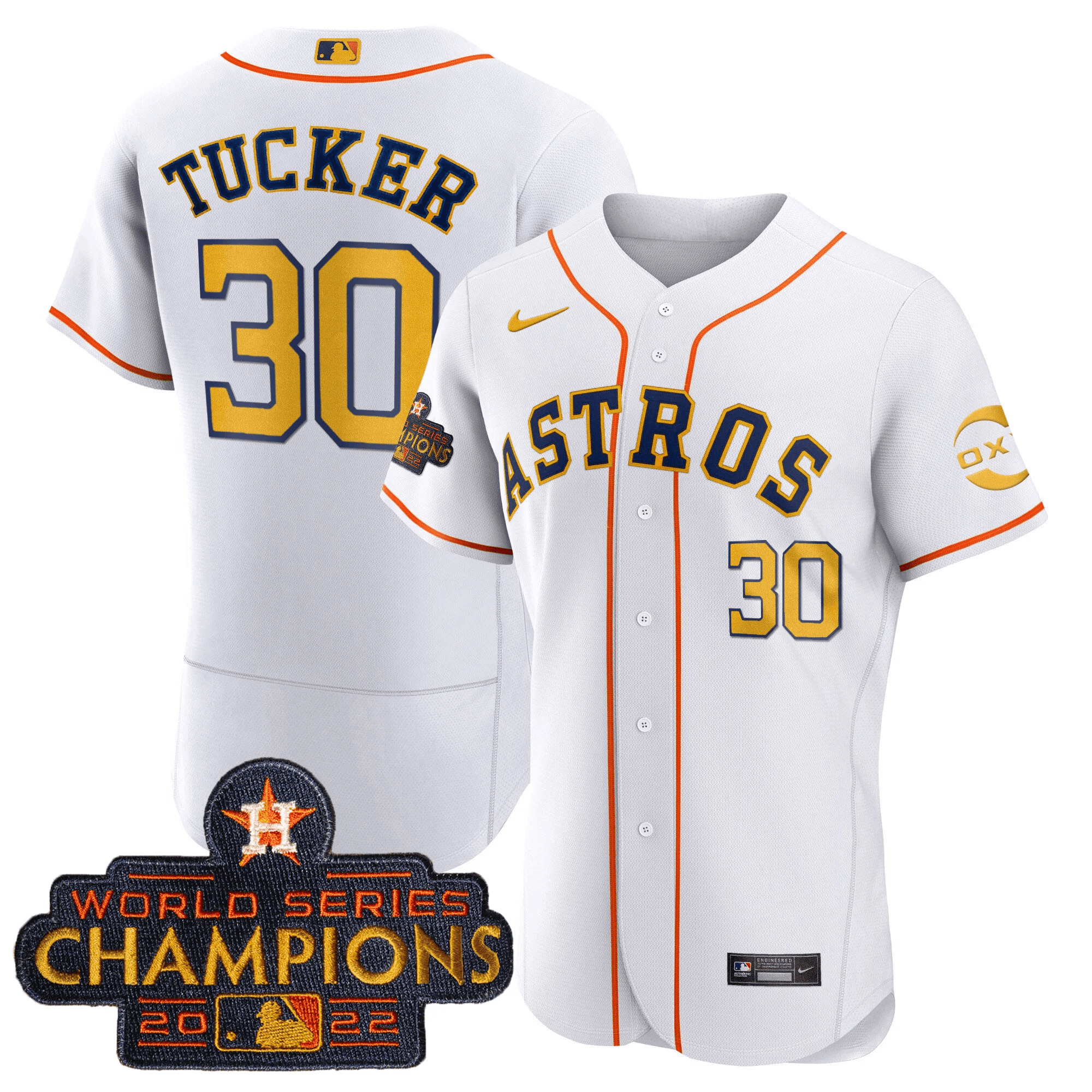 Kyle Tucker Houston Astros 2022 Champions Gold Rush Oxy Patch Flex Base Jersey - All Stitched