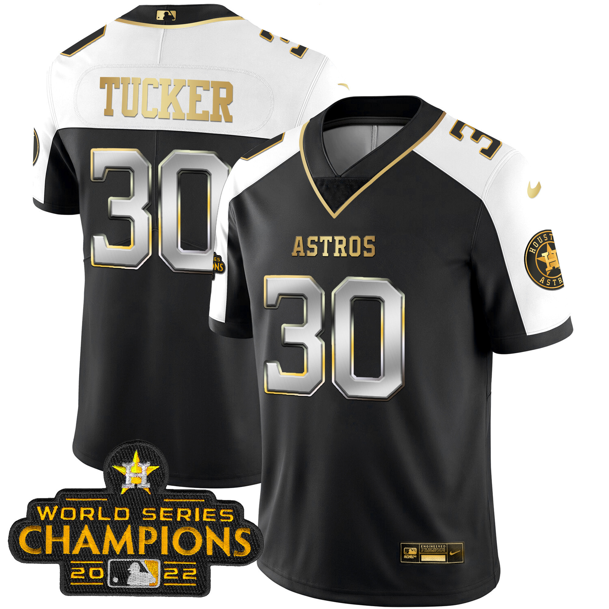 Kyle Tucker Houston Astros 2023 Champions Patch Vapor Gold Jersey - All Stitched