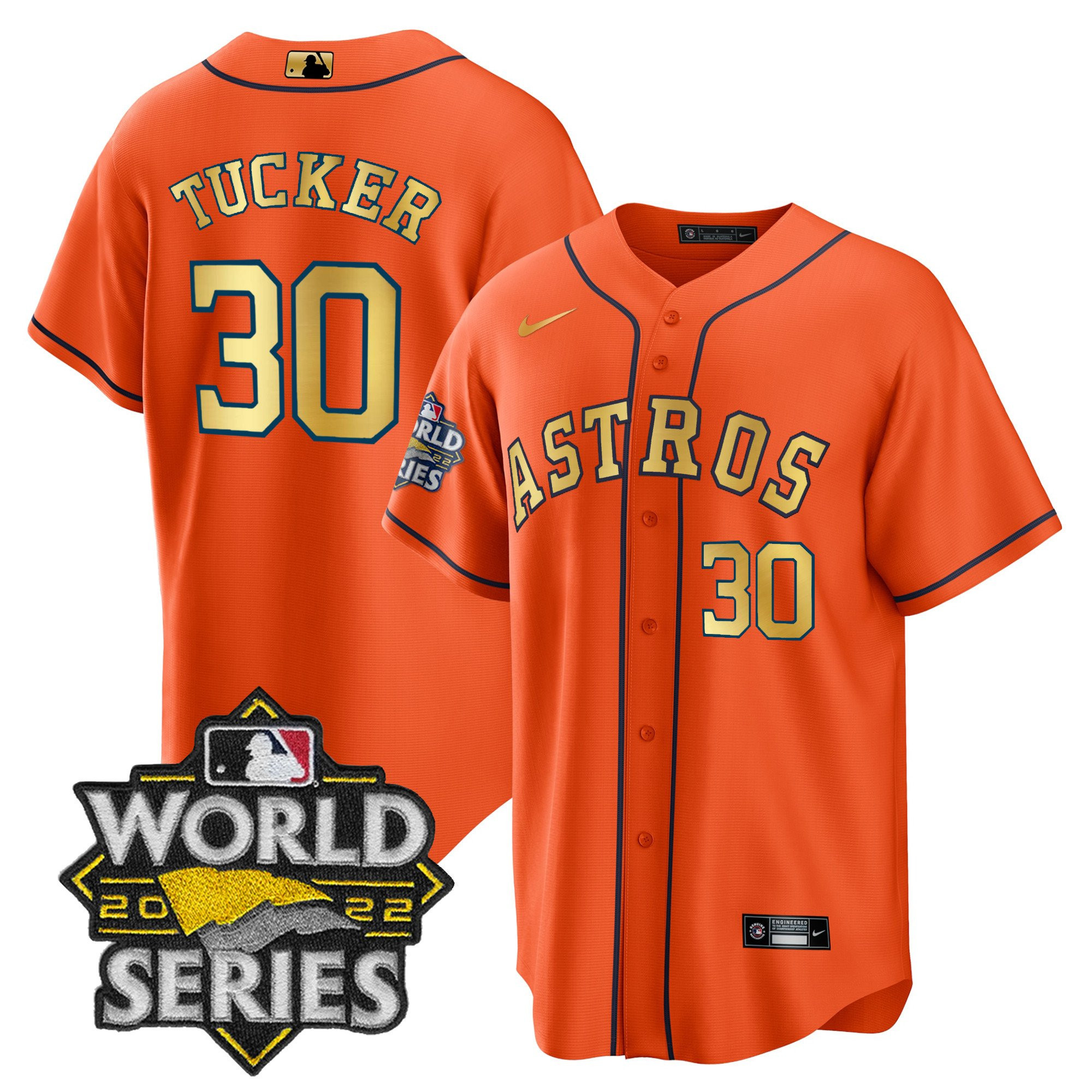 Kyle Tucker Houston Astros 2023 World Series Orange Gold Jersey - All Stitched