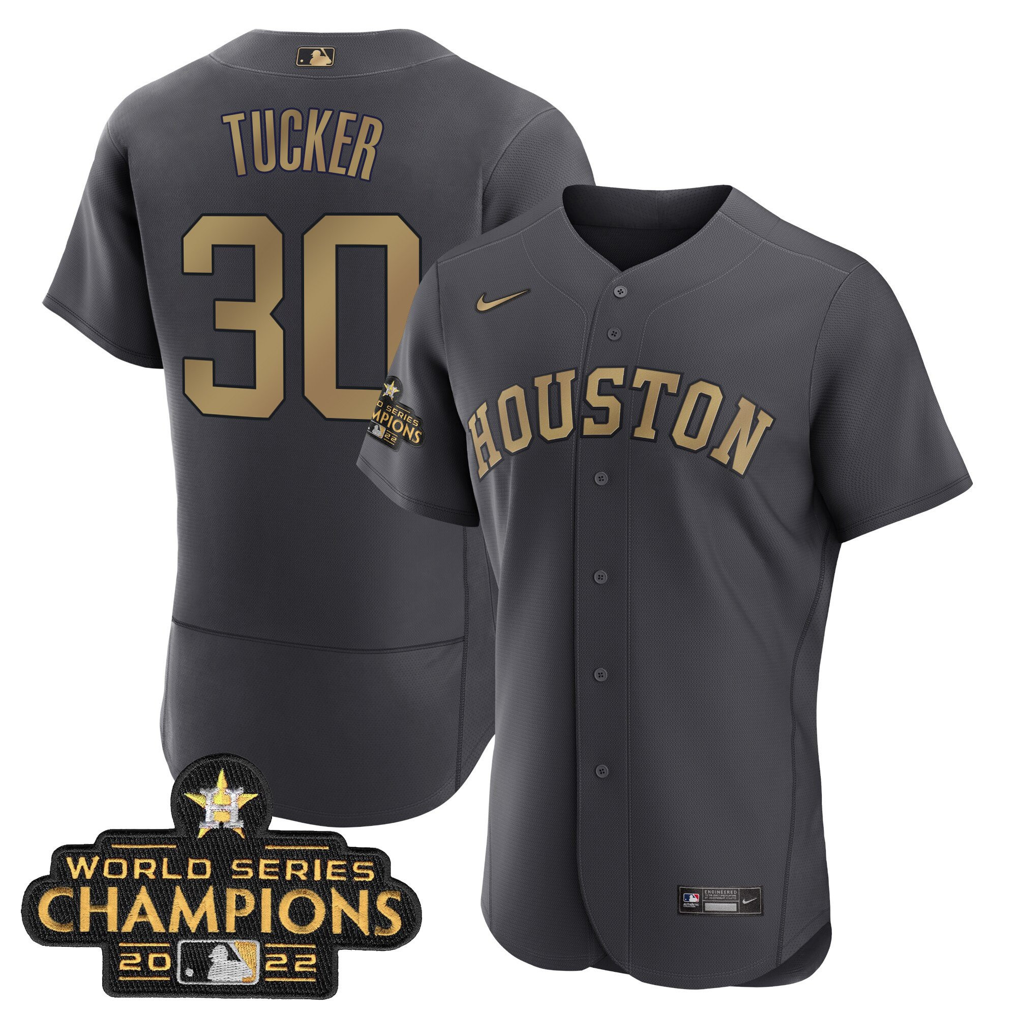 Kyle Tucker Houston Astros Charcoal 2023 Champions Jersey - All Stitched