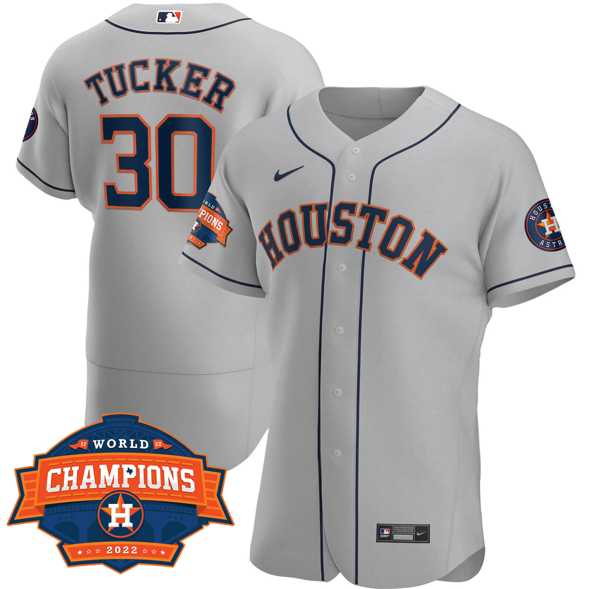 Kyle Tucker Men's Houston Astros 2022 Champions Limited Gray Road Player Flex Base Jersey - All Stitched