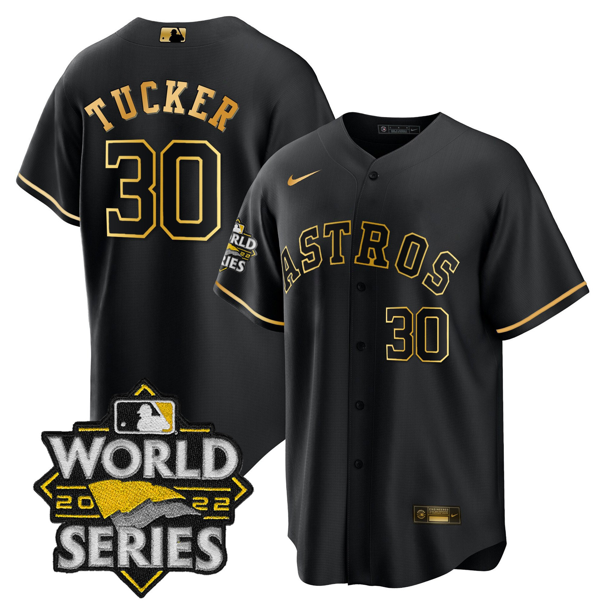 Kyle Tucker Men's Houston Astros 2022 World Series Gold Limited Cool Black Jersey - All Stitched