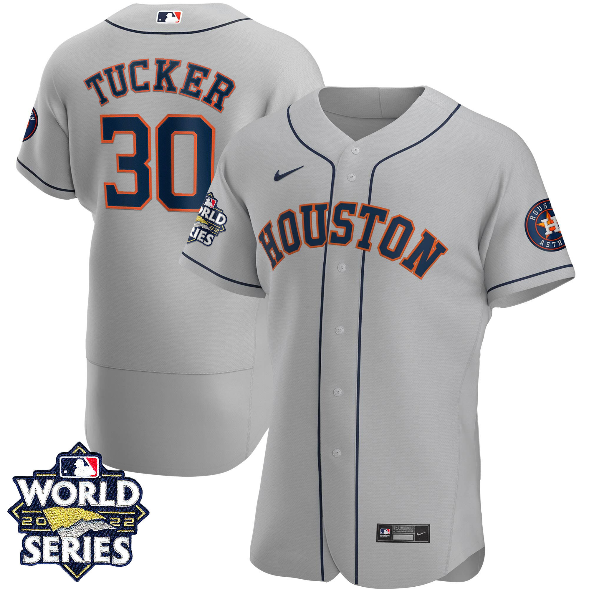 Kyle Tucker Men's Houston Astros 2022 World Series Gray Road Player Flex Base Jersey - All Stitched