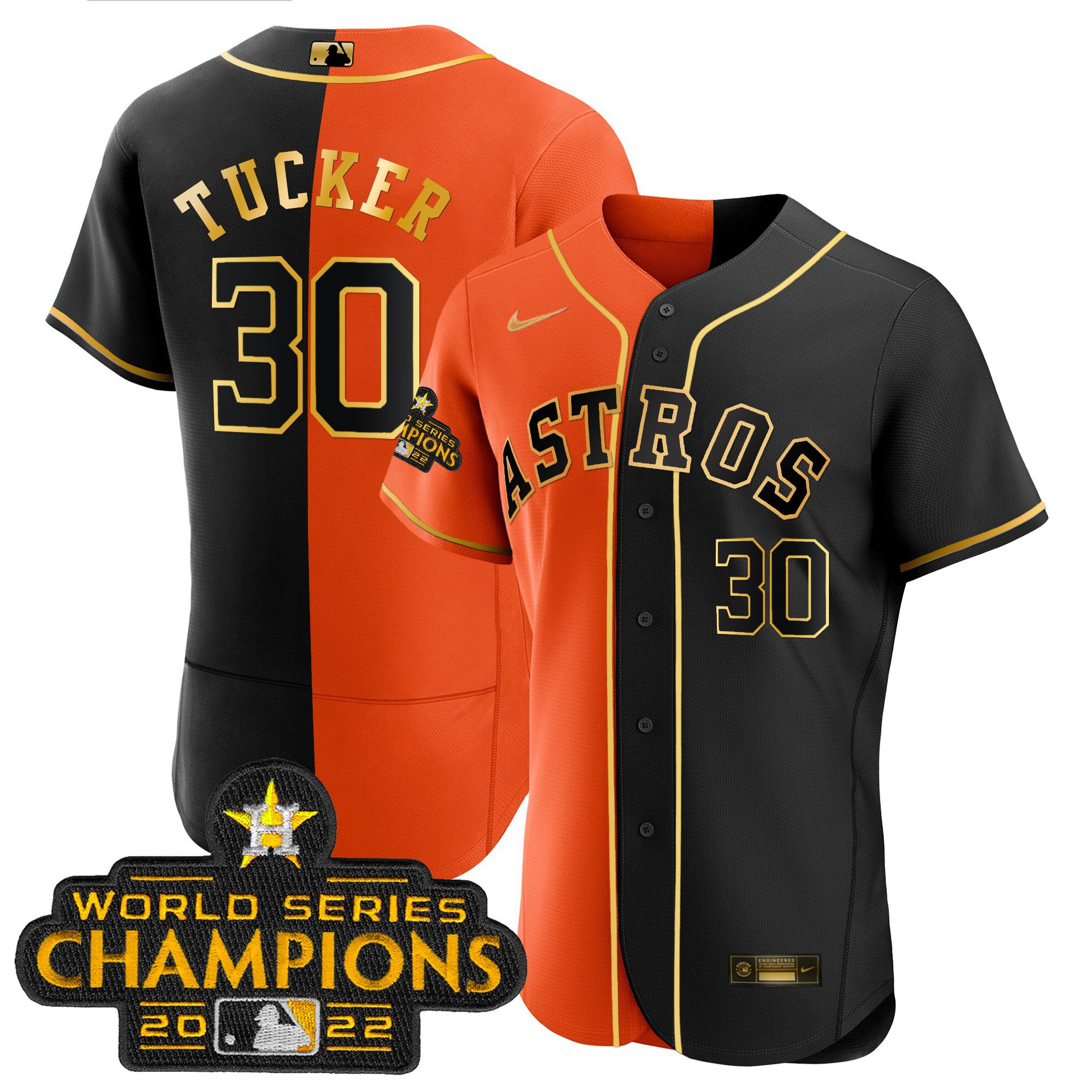 Kyle Tucker Men's Houston Astros 2023 Champions Gold Split Flex B&O Jersey - All Stitched