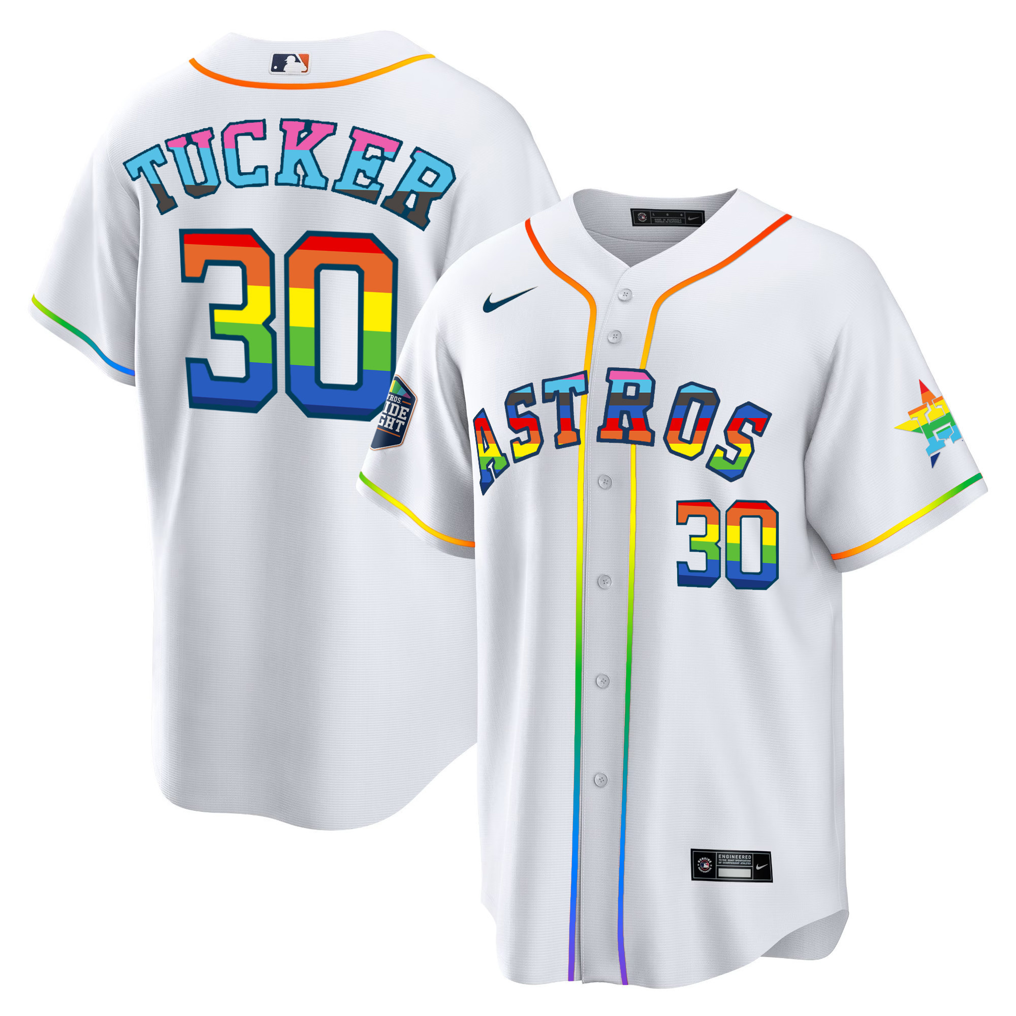 Kyle Tucker Men's Houston Astros 2023 Cool Base Pride White Jersey - All Stitched