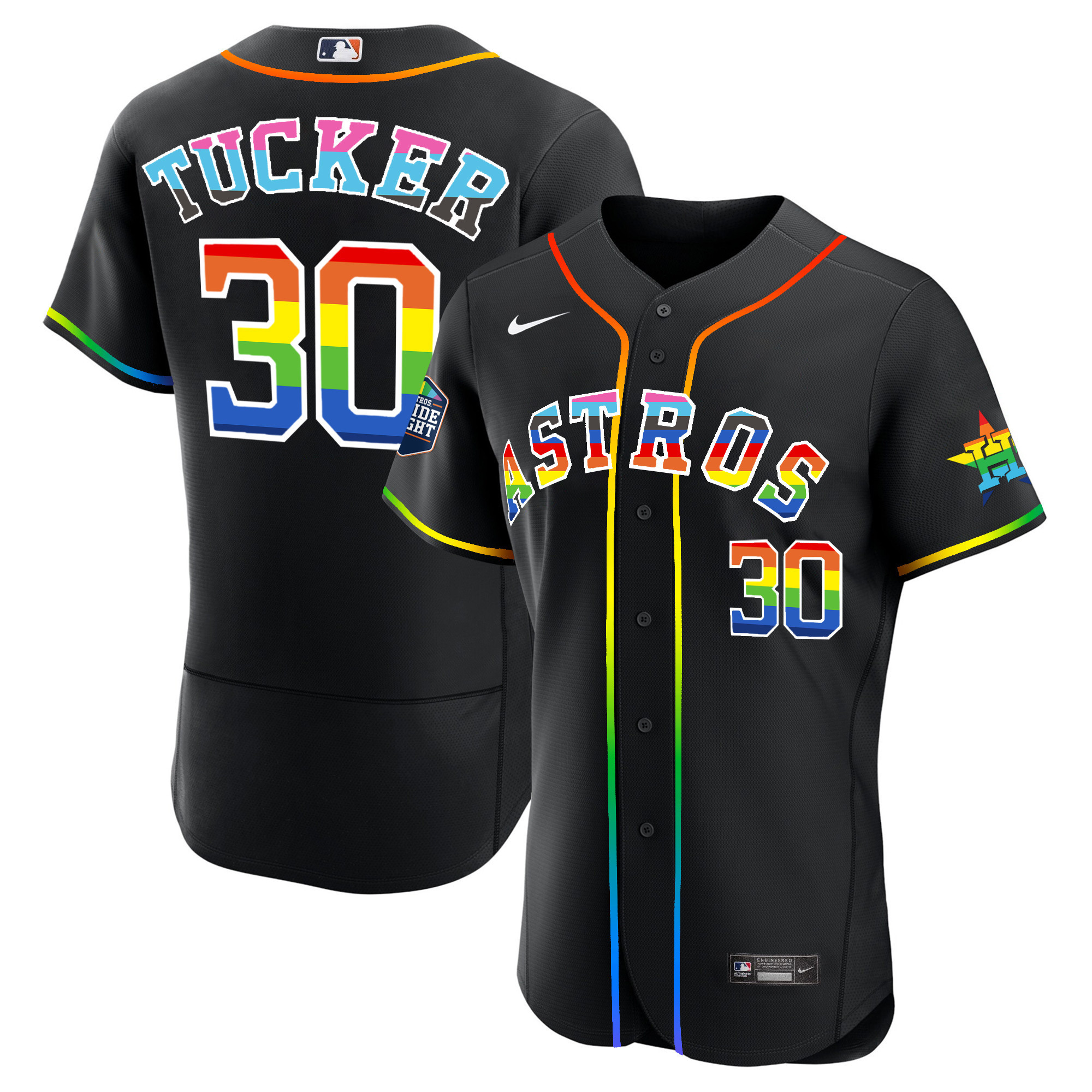 Kyle Tucker Men's Houston Astros 2023 Flex Base Pride Black Jersey - All Stitched
