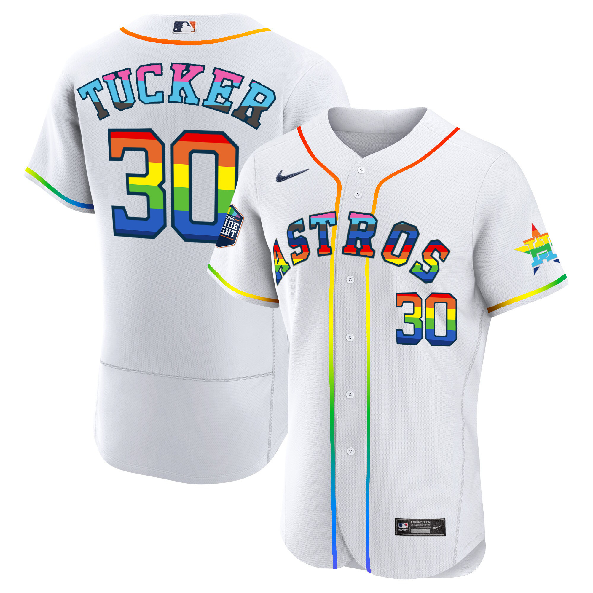 Kyle Tucker Men's Houston Astros 2023 Flex Base Pride White Jersey - All Stitched