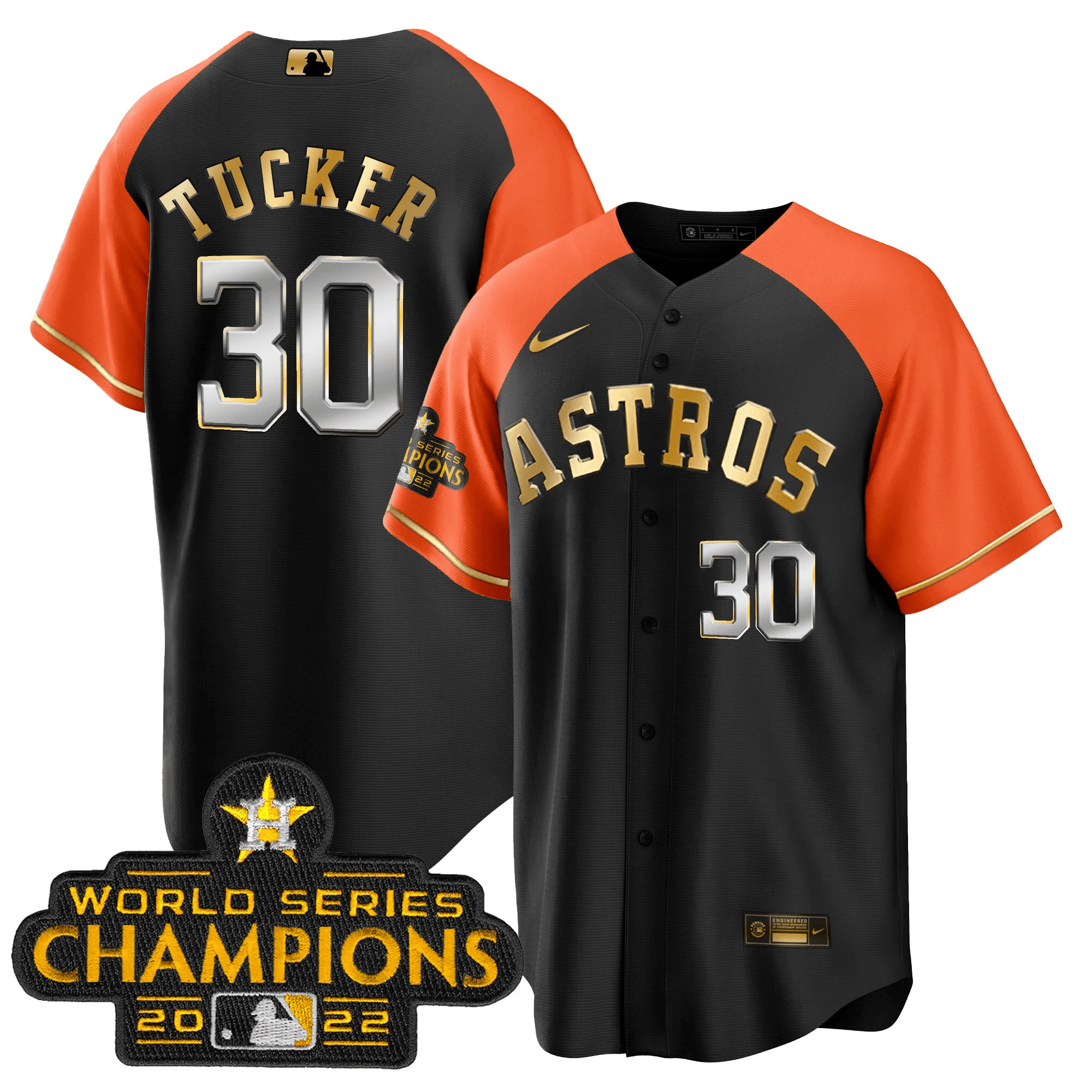 Kyle Tucker Men's Houston Astros 2023 Gold Alternate Cool Base Orange Sleeves Jersey - All Stitched