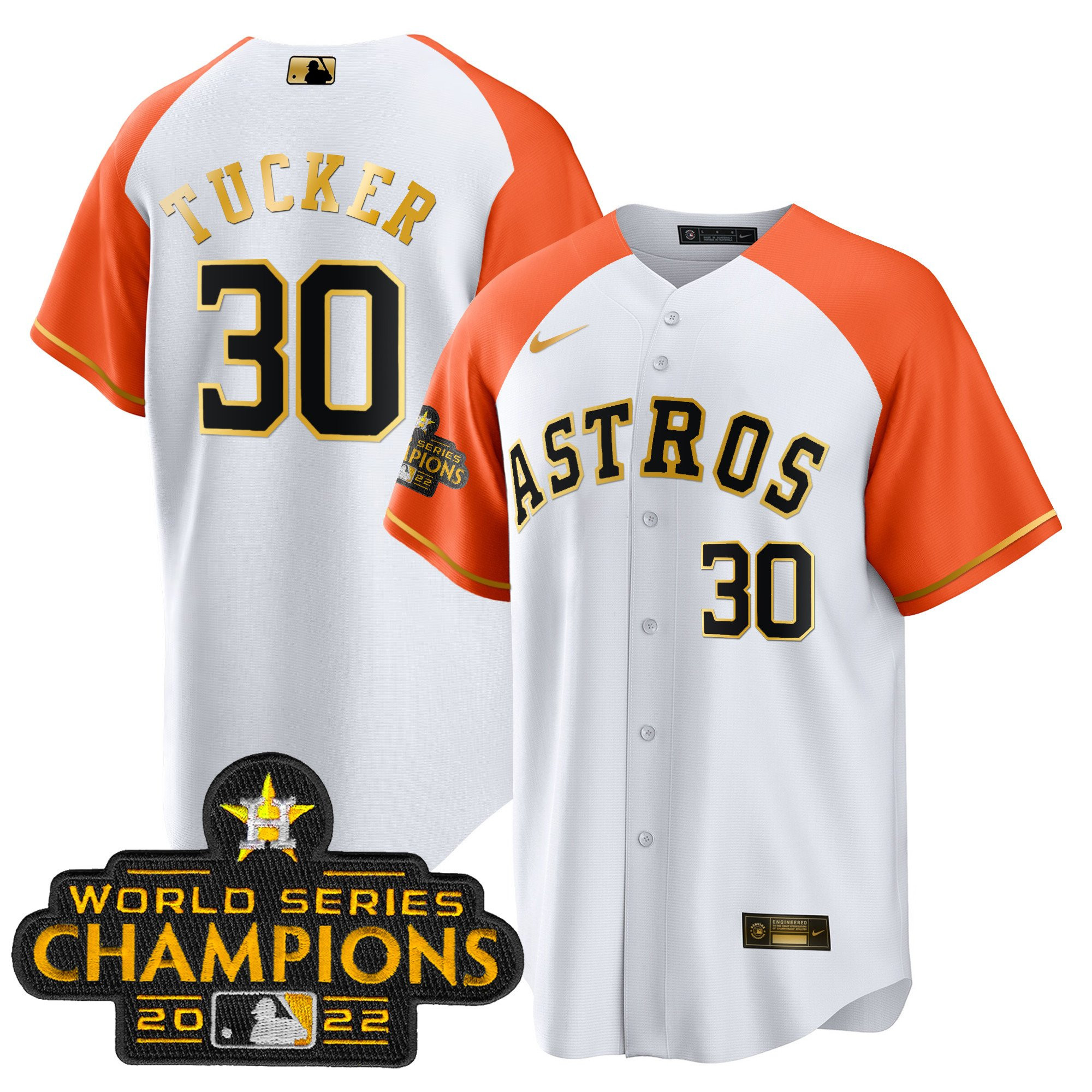 Kyle Tucker Men's Houston Astros 2023 Gold Alternate Cool Base Orange White Jersey - All Stitched