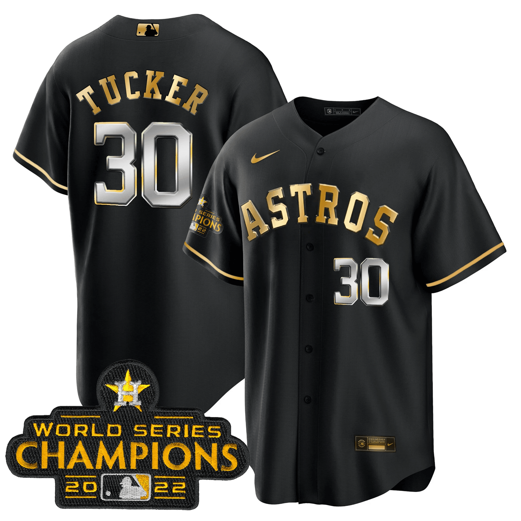 Kyle Tucker Men's Houston Astros 2023 Gold Cool Base Collection Black Gold Jersey - All Stitched