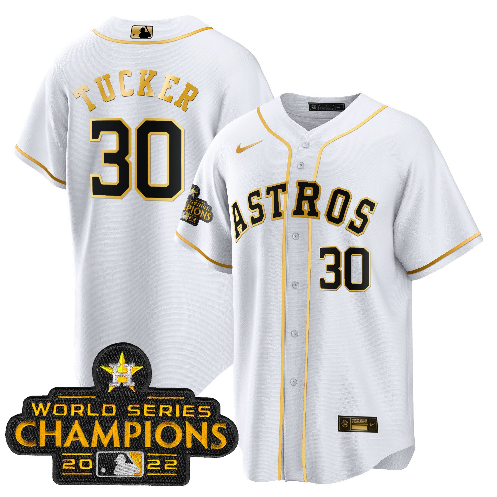 Kyle Tucker Men's Houston Astros 2023 Gold Cool Base Collection White Gold Jersey - All Stitched