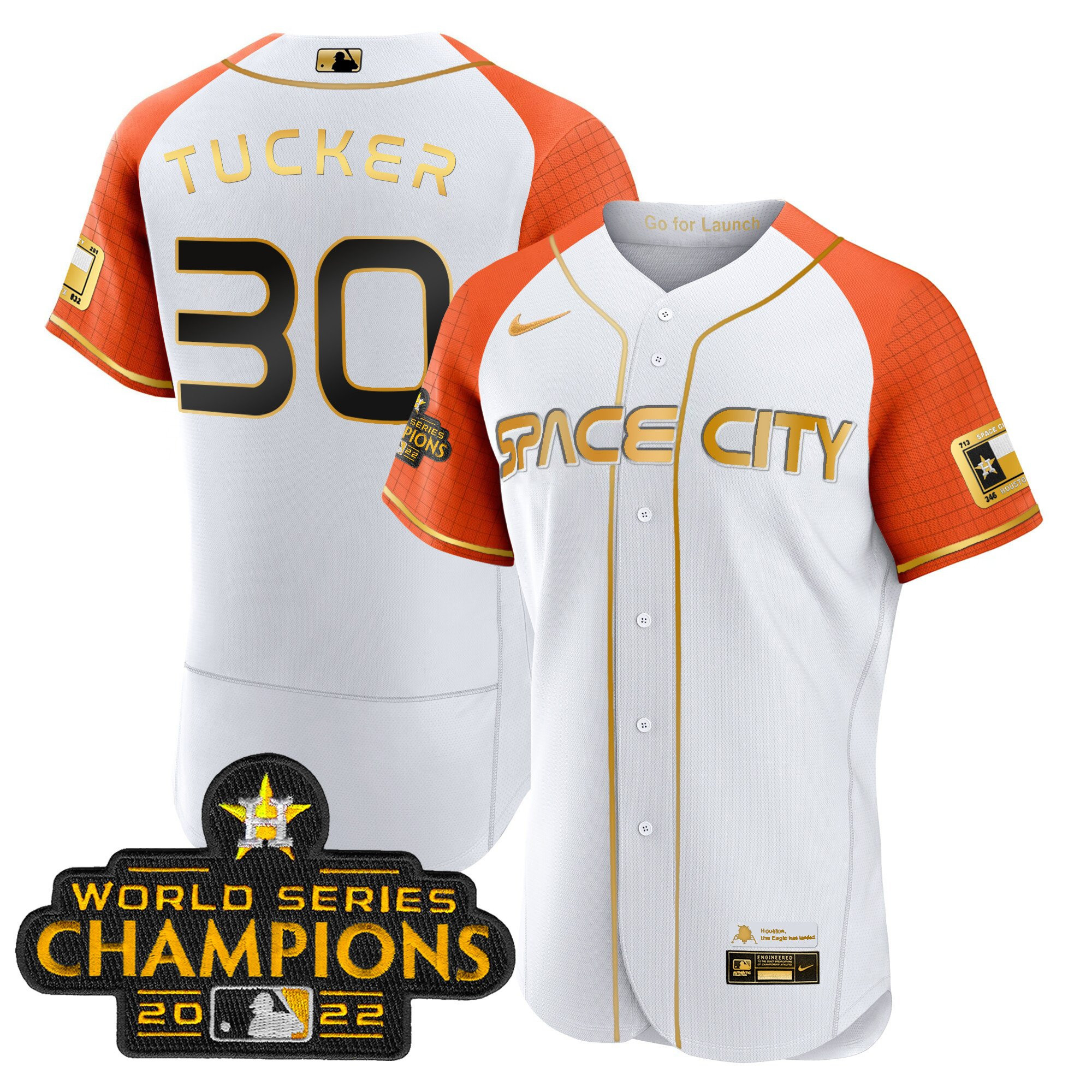 Kyle Tucker Men's Houston Astros 2023 Space City Champions Alternate Flex White Gold V2 Jersey - All Stitched
