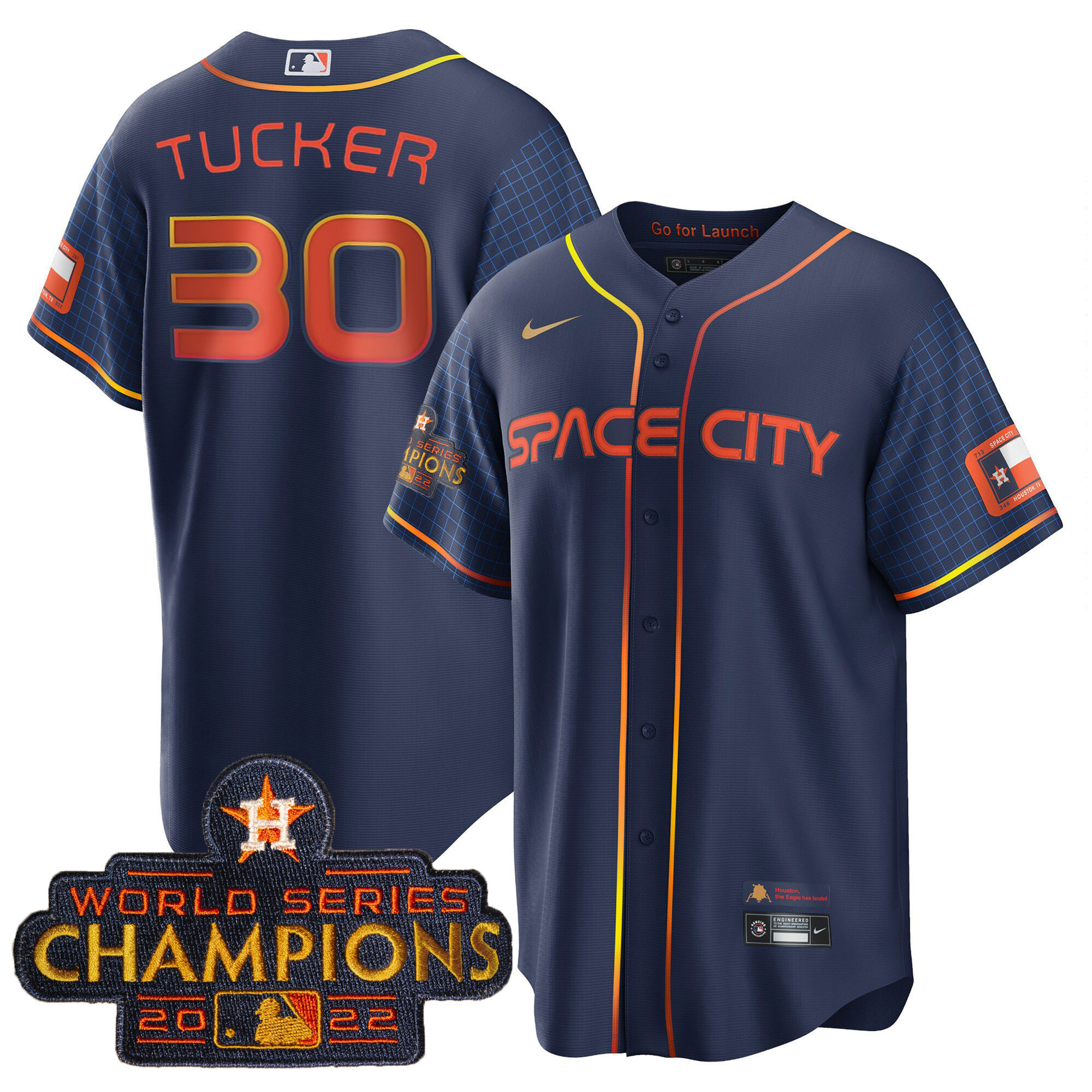 Kyle Tucker Men's Houston Astros 2023 Space City Champions Cool Navy Jersey - All Stitched