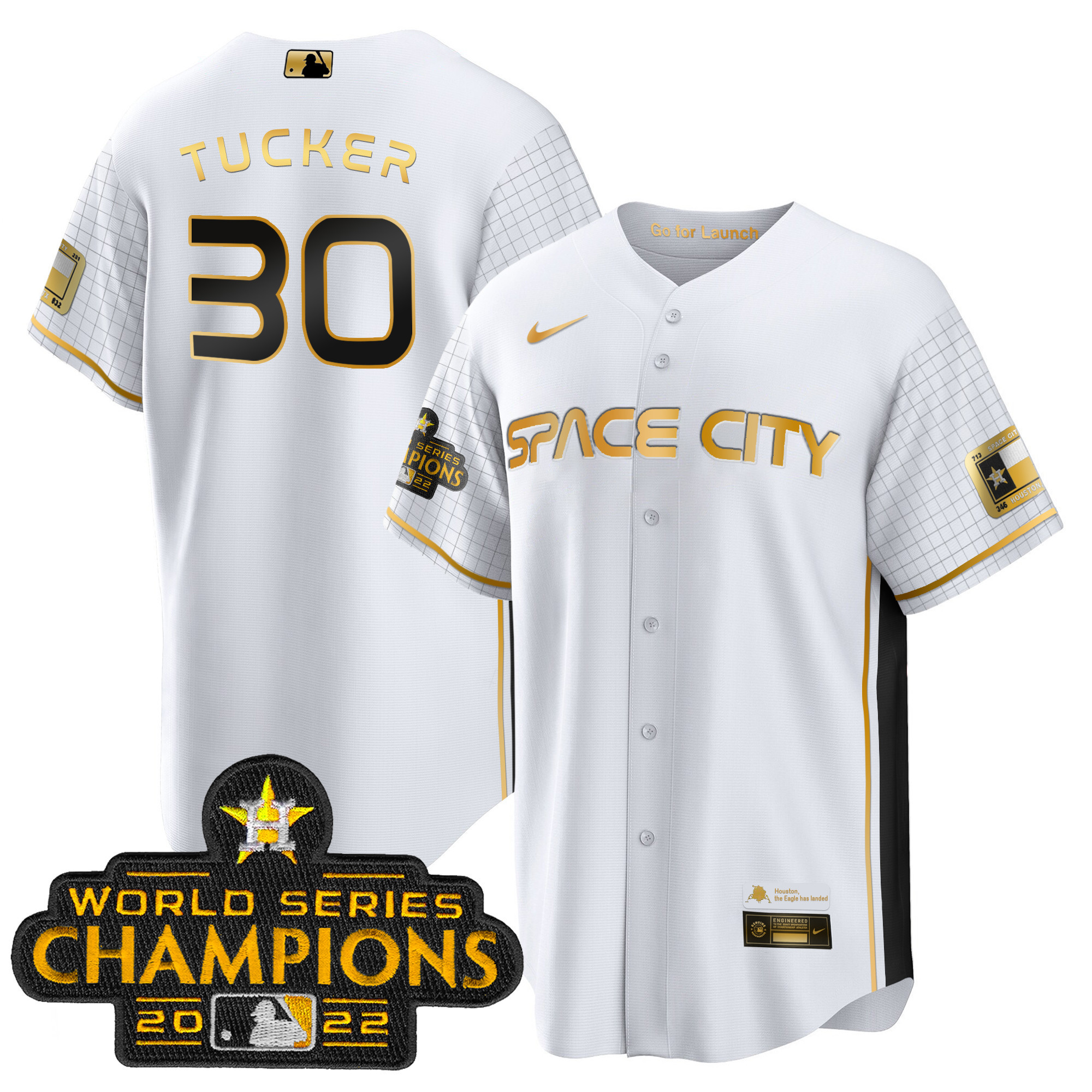 Kyle Tucker Men's Houston Astros 2023 Space City Champions Cool Special White Gold Jersey - All Stitched