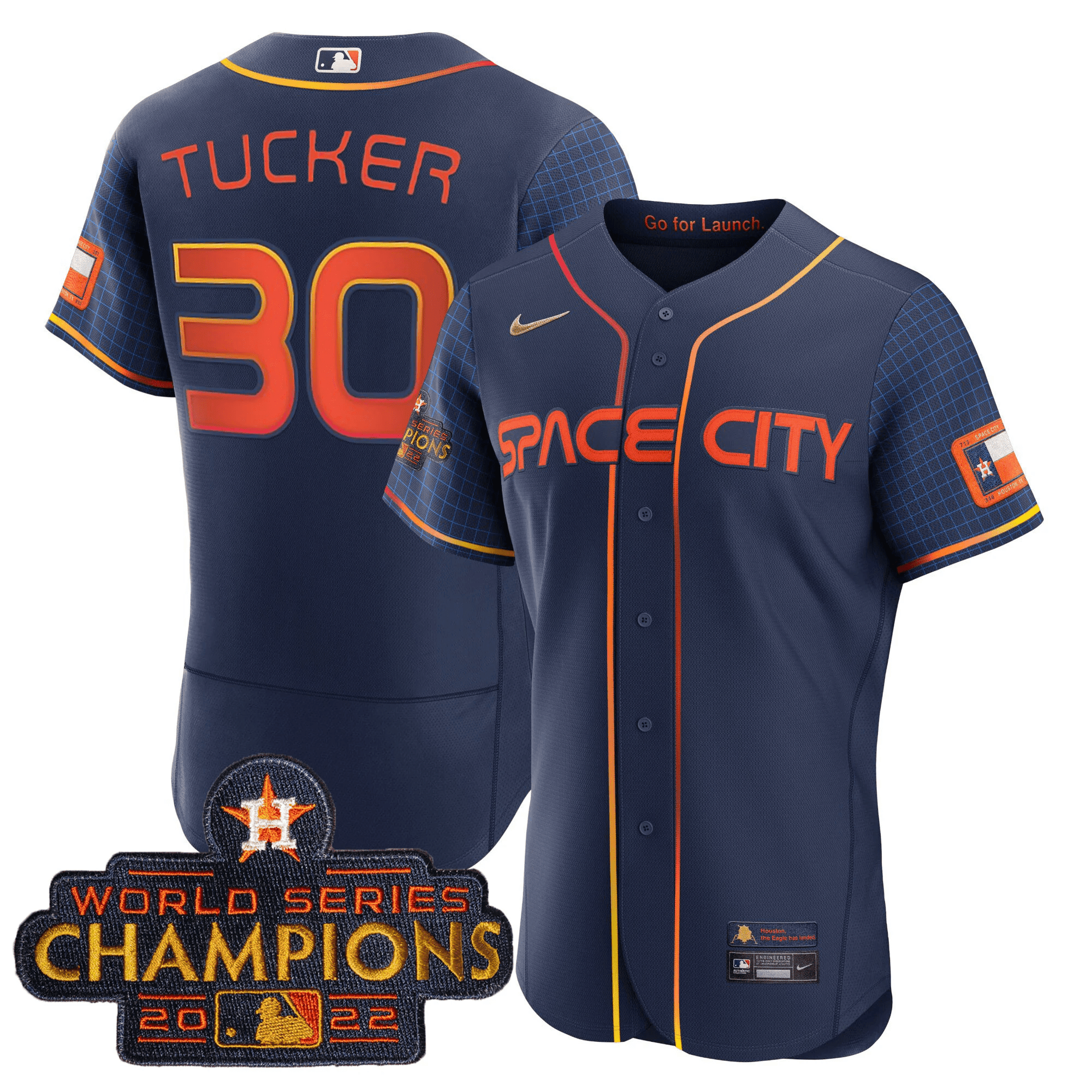Kyle Tucker Men's Houston Astros 2023 Space City Champions Flex Navy Jersey - All Stitched