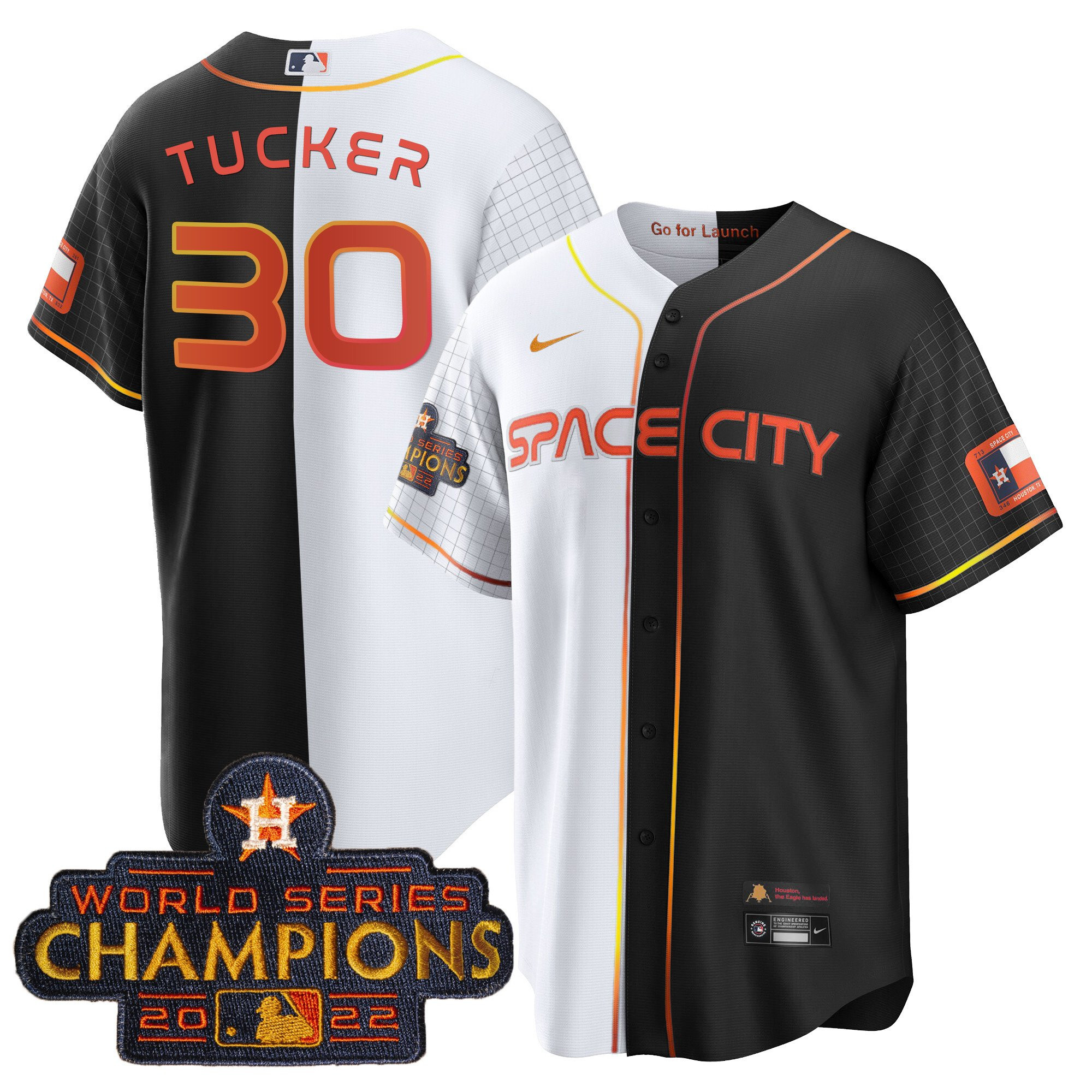 Kyle Tucker Men's Houston Astros 2023 Space City Champions Gold Split Cool B&W Jersey - All Stitched