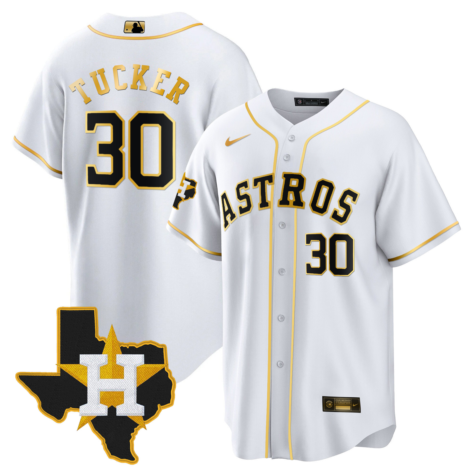 Kyle Tucker Men's Houston Astros 2024 Gold - Texas Patch Cool White Jersey - All Stitched